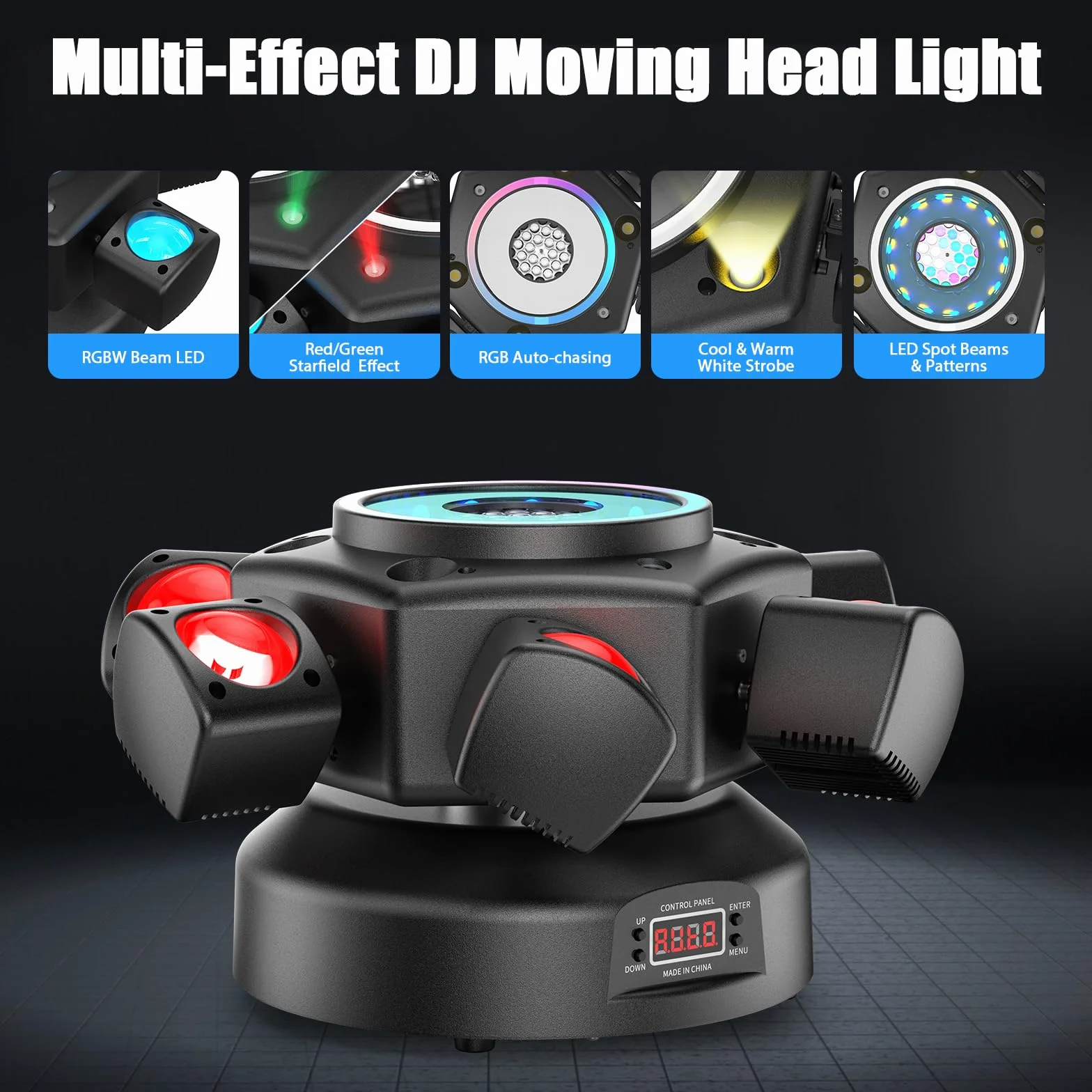 150W Beam Cabeza Móvil Luz de Escenario, RGBW LED Efecto Discoteca Bola Mágica con Control Remoto Moving Head Foco Luces de Fiesta DMX512 Estroboscópico para Halloween KTV DJ Boda