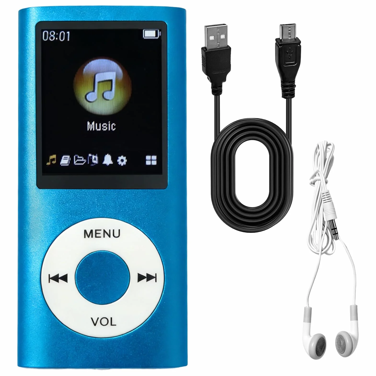Reproductor MP3 MP4 Portátil con Pantalla LCD 1.8 Pulgadas, Radio FM, Grabación y Auriculares - Azul