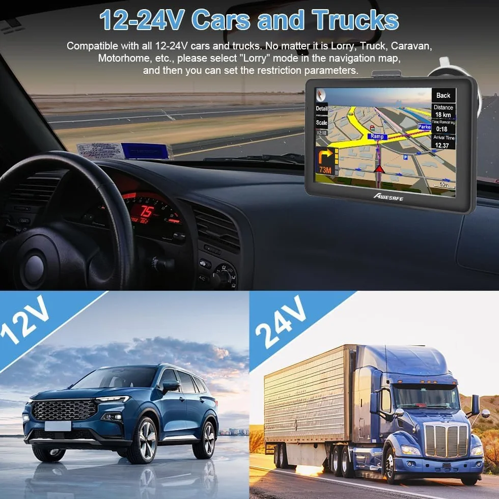 5 Pulgadas GPS Coche,Navegador GPS Coche,GPS Camiones Profesional,Actualizaciones de Mapas de Europa para Toda la Vida,para Camiones y Coches，Alertas de Velocidad y POI con Guía por Voz