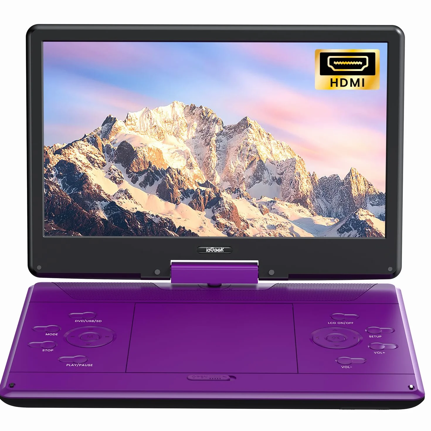 ieGeek Reproductor de DVD portátil de 16.9 pulgadas con pantalla giratoria de 14.1 pulgadas, entrada HDMI, batería recargable de 6 horas, sin región, reproducción USB/SD, regalo ideal para personas