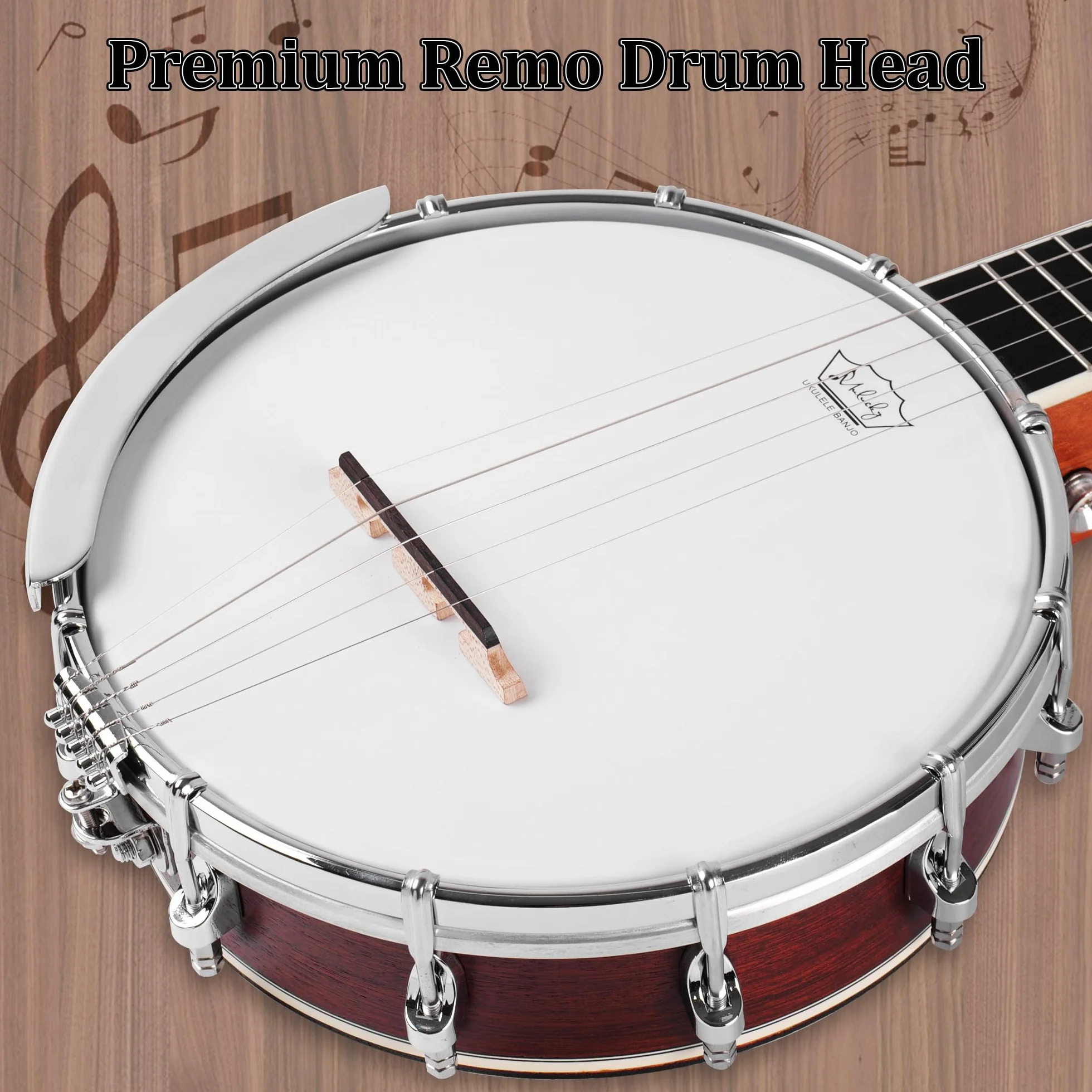 Mulucky Banjo Mini de 5 cuerdas, 66 cm, cuerpo de sapele cerrado, parte trasera sólida, kit para principiantes con bolsa de concierto, correa de cuerdas - B807