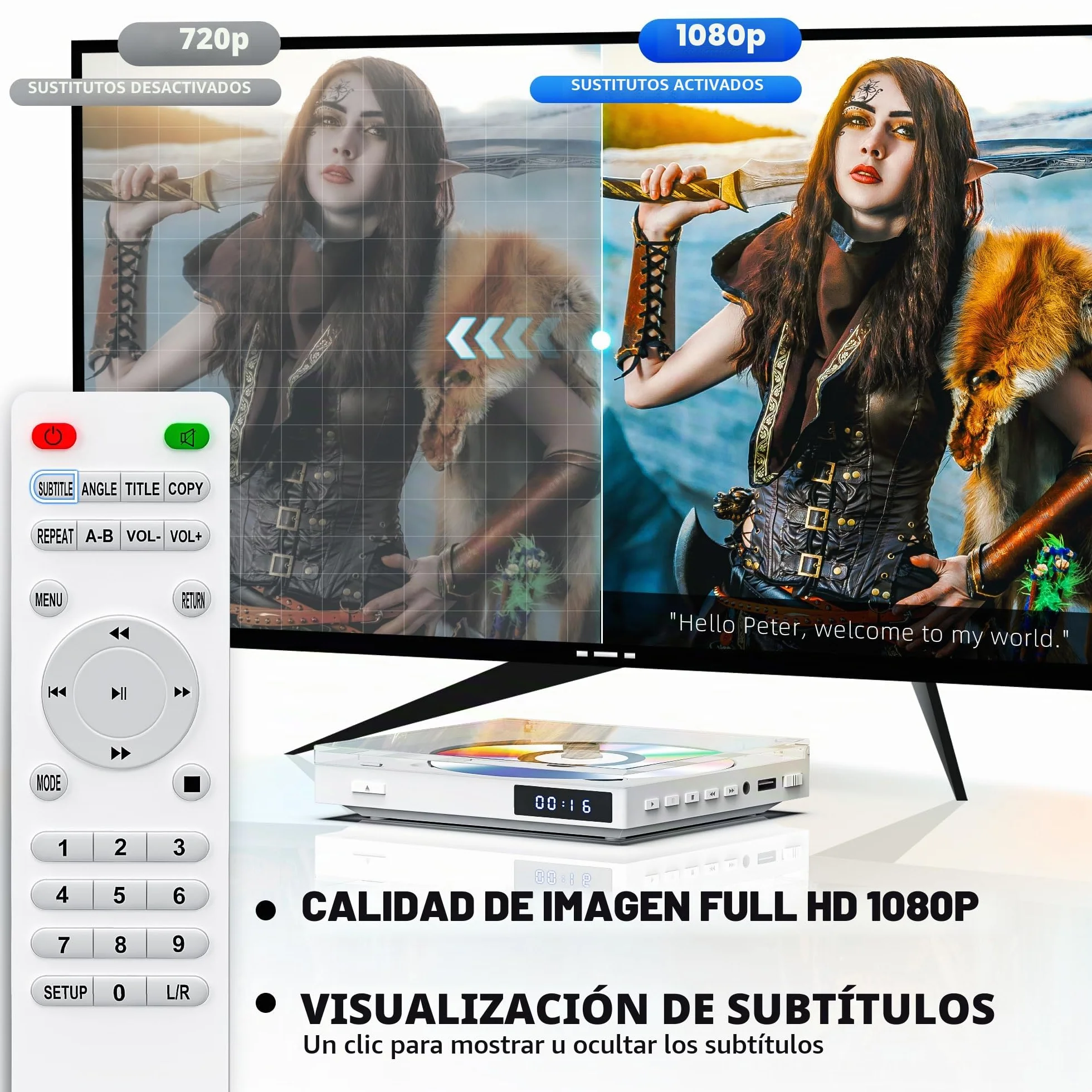 Reproductor de DVD Mini HDMI, sin restricción Regional, Escalado 1080P, Salida HDMI y AV, USB