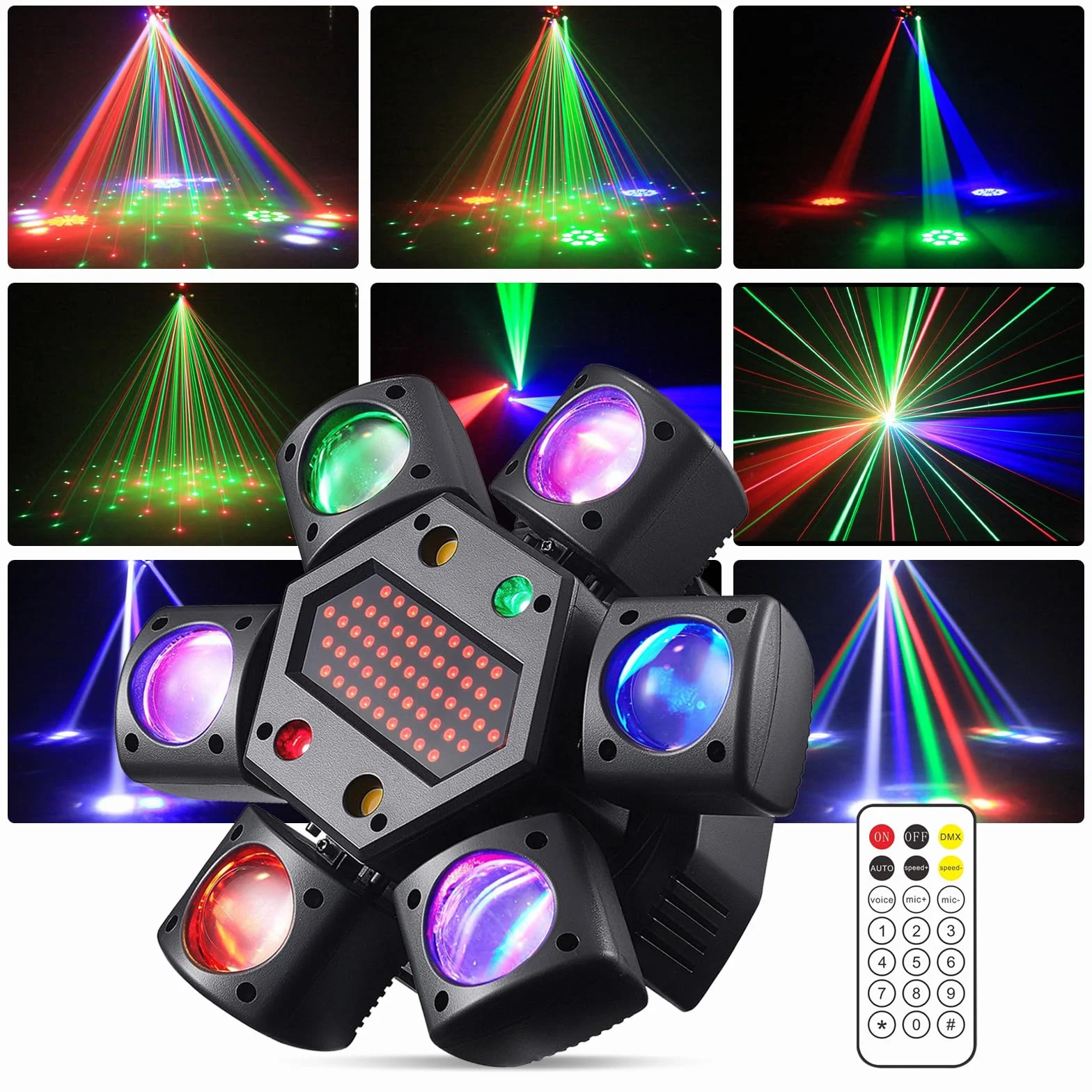 Cabeza Móvil Beam Luces de Escenario, RGB LED Beam Luz Discoteca con Control Remoto, DMX 512 Luminación de Escenario Focos de Efecto para Fiesta DJ Clubes Bar Navidad