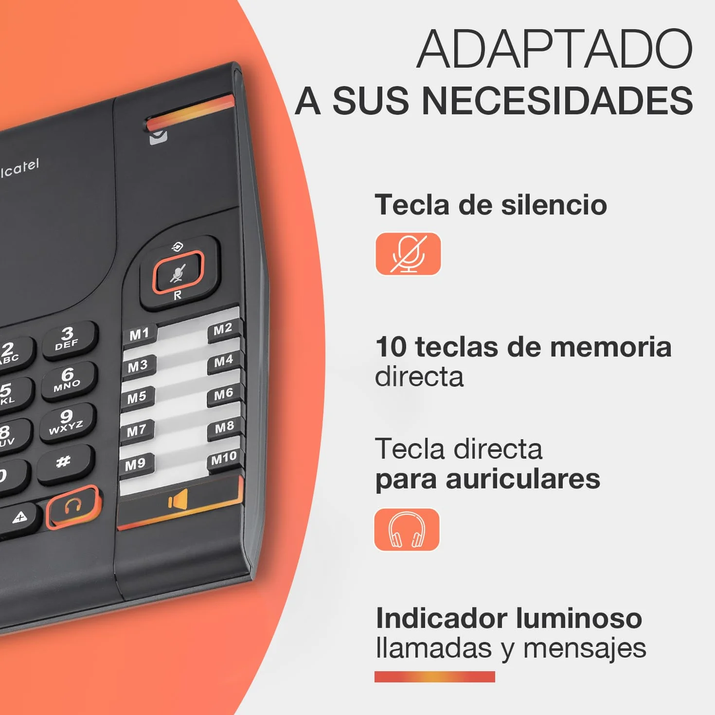 ALCATEL Temporis 380 Pro - Teléfono Profesional con Cable - Manos Libres - Indicador Luminoso - Volumen Regulable - Rellamada & Tecla Silencio - Montaje en Pared - 10 memorias directas - Negro