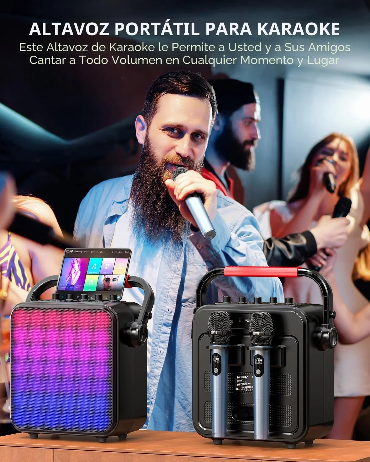 Karaoke 2 Microfonos Inalambricos, Portatil Altavoz Karaoke Profesional con Sistema PA y Pantalla LED de Pantalla Completa, Compatible con Bluetooth/TF/USB/AUX/TWS para Fiestas en Casa
