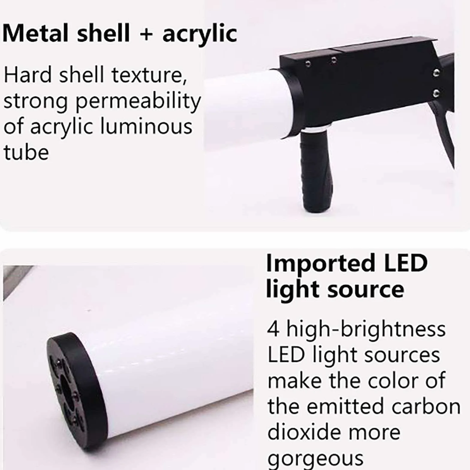 Janefer care Máquina de Niebla de CO2, Pistola de cañón de CO2 LED de Mano, máquina de Chorro RGB, Barra de Club, Efectos de DJ, Pistola de Humo, Rojo, Verde, Azul, 3 Colores
