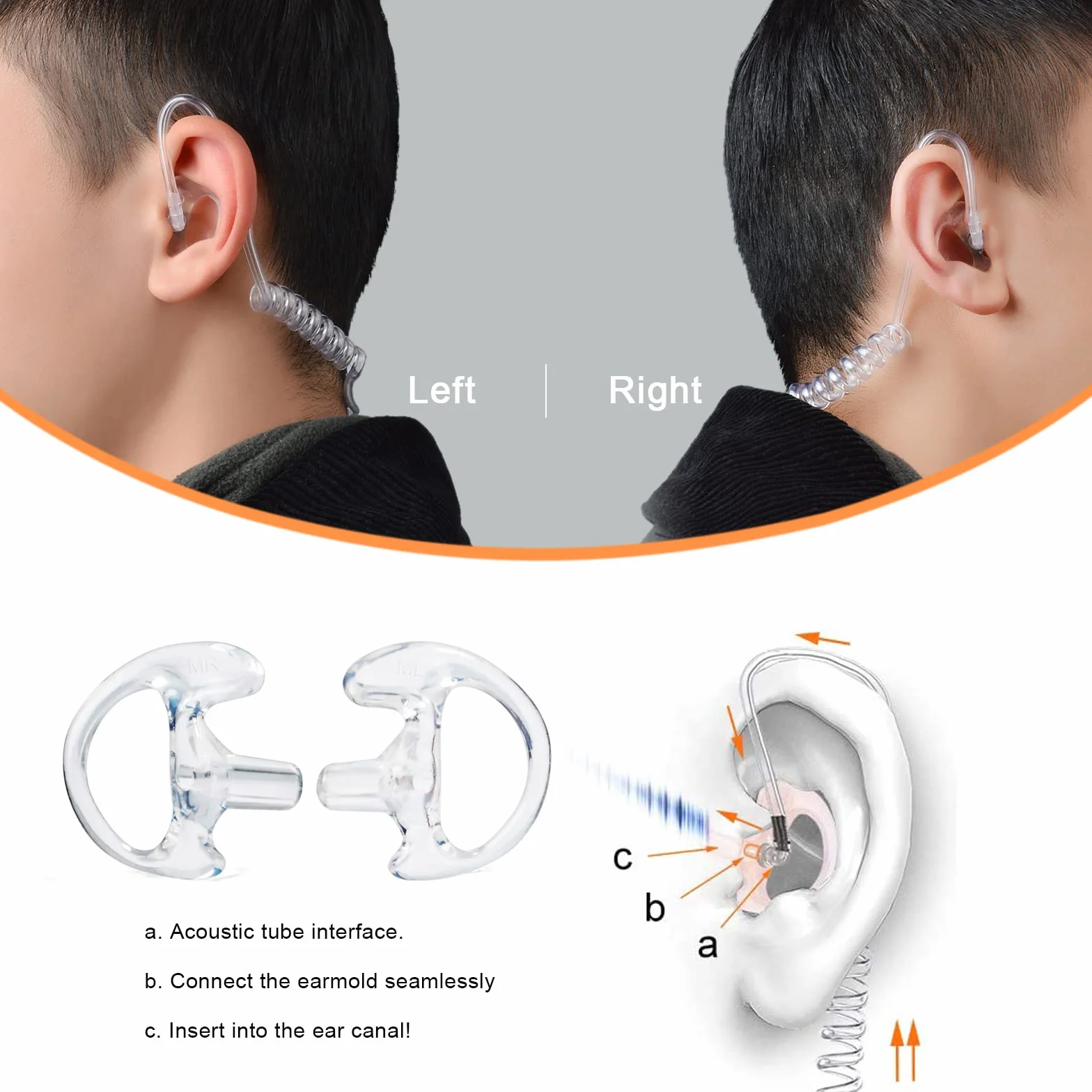 Walkie Talkie Auricular con micrófono, 2 Pines con PTT, Compatible con Kenwood eSnic Retevis Baofeng UV-5R Radio Ear Piece para guardaespaldas de Seguridad (Tubo Transparente, 1 Piezas)