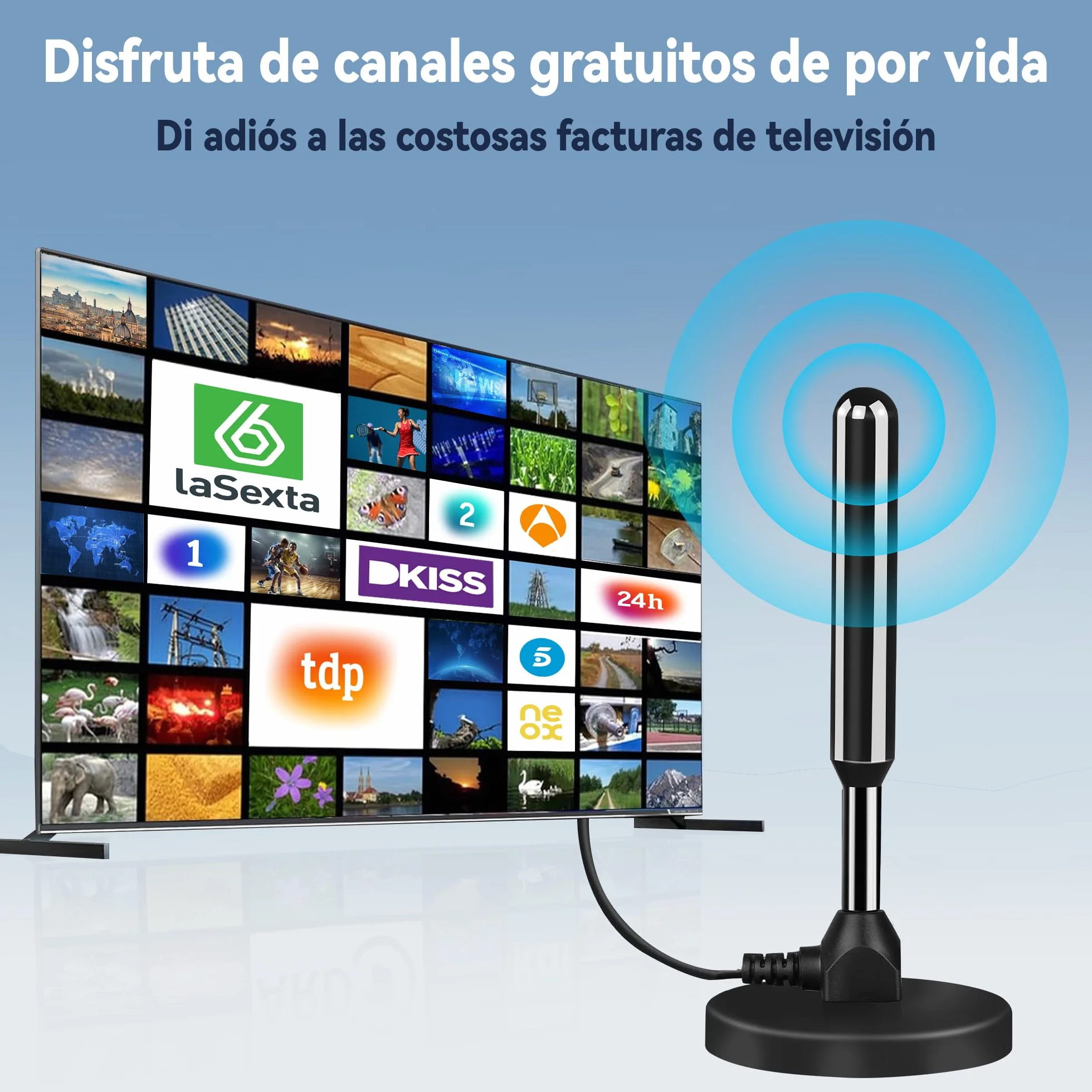 Antena TV Interior Potente 500km Largo Alcance 360° Recepción