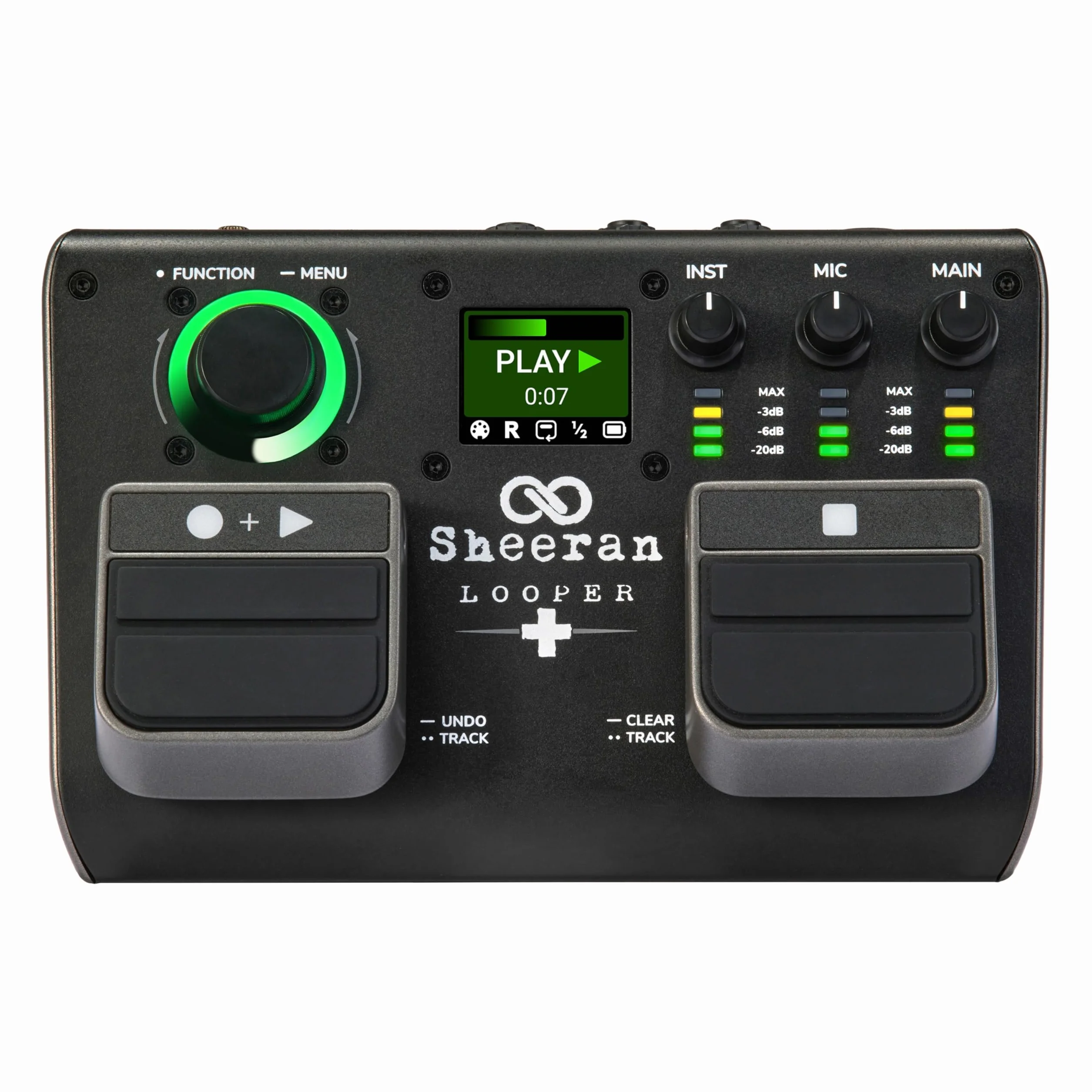 SHEERAN LOOPER + Pedal de Dos Pistas para Guitarra, Bajo, Teclado o Voces. Capacidad para 128 Loops, 4 Modos Looping, Display e Interfaz de Audio