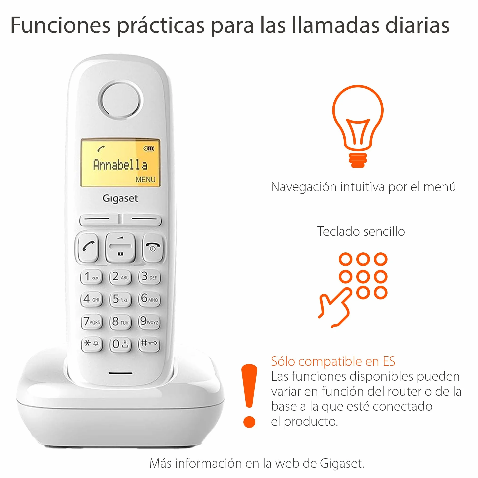 Gigaset A170 Teléfono DECT inalámbrico Pantalla Gráfica Iluminada Blanco