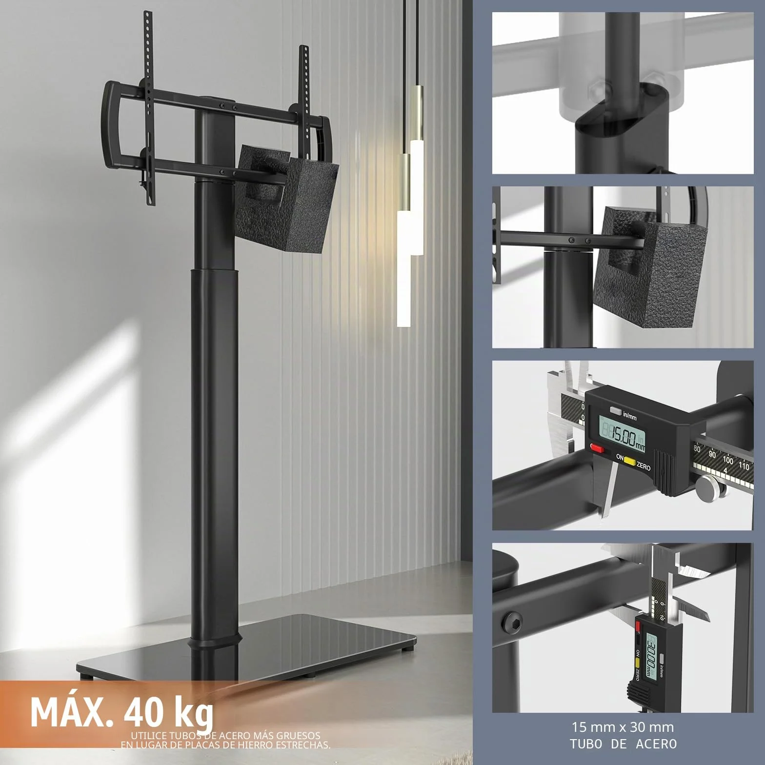 Soporte TV Pie Suelo Giratorio 80° Altura Ajustable para TV LCD LED OLED 27-65 Pulgadas VESA 400x400 mm