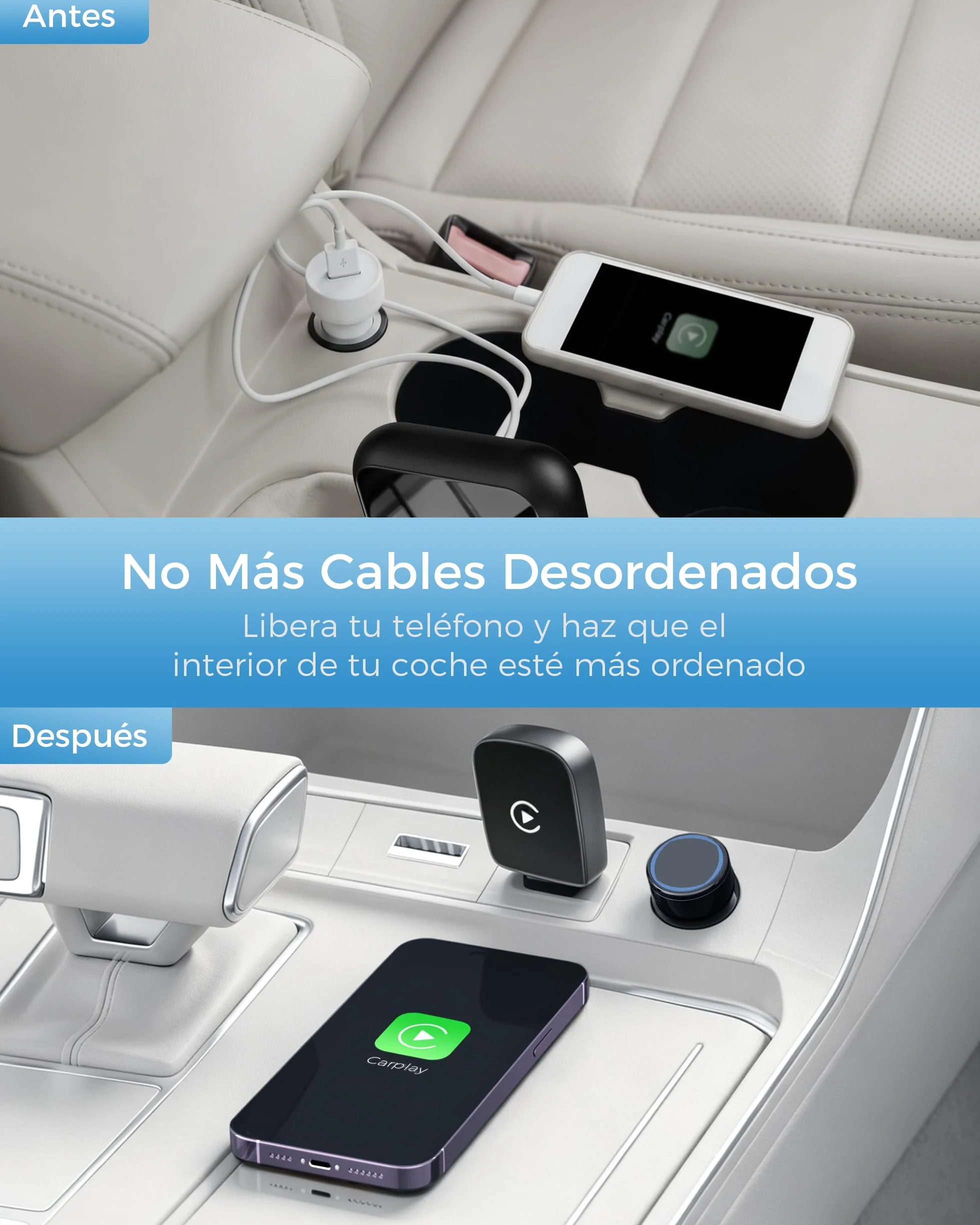 Adaptador CarPlay Inalámbrico Bluetooth V5.3 Doble Núcleo WLAN 5.8 GHz para Apple iPhone iOS 10+