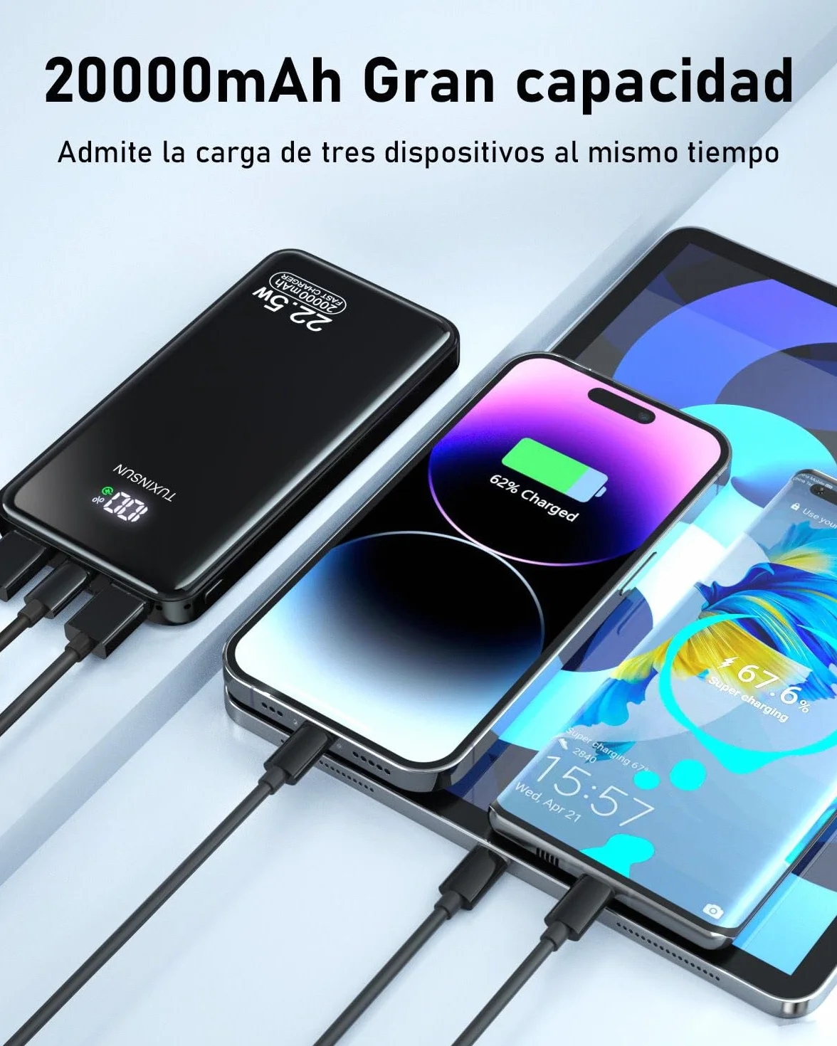 Power Bank 22.5W 20000mAh Bateria Externa Carga Rapida, Bateria Portatil PD3.0 QC4.0, Powerbank USB C Input & Output con Pantalla LCD Compatible con Smartphones, smartwatches, etc (black01)