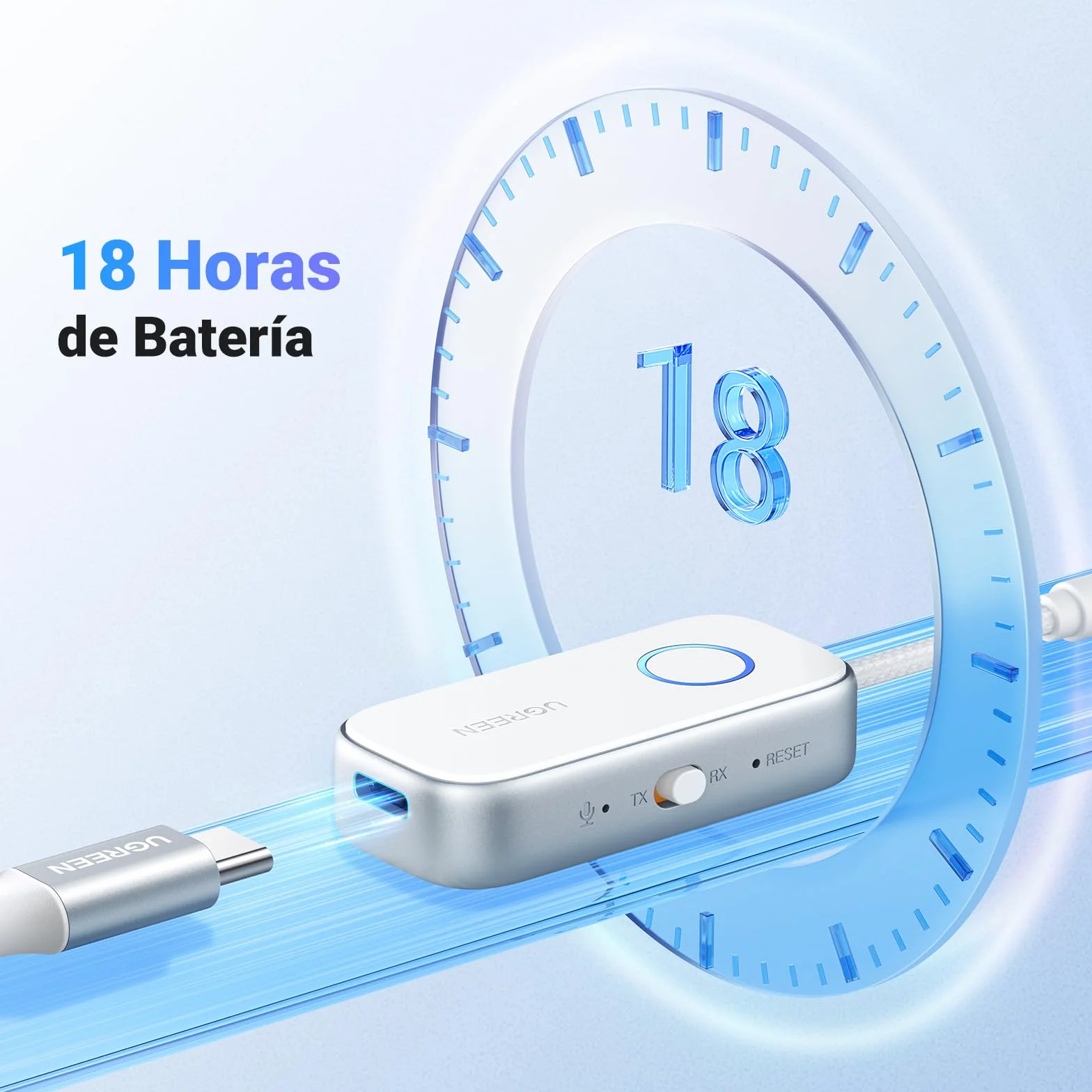 UGREEN Transmisor Receptor Bluetooth 6.0 Adaptador 2 en 1 Jack 3,5mm Audio para Coche Altavoz Auriculares Amplificador Móvil PC TV