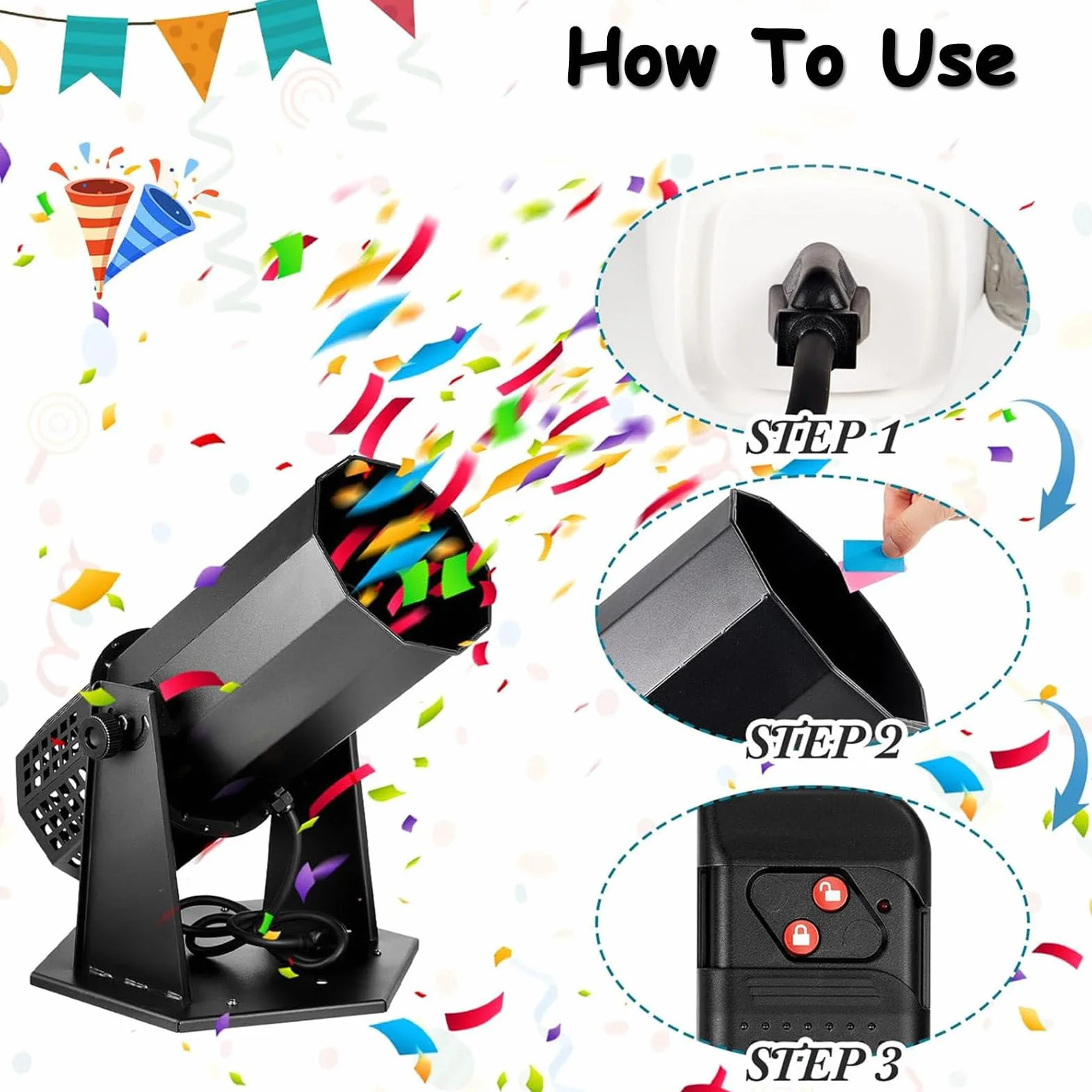 Máquina de cañón Lanzador de Confeti, Soplador de máquina de Confeti con Control DMX de Largo Alcance para conciertos, Fiestas, Bodas, espectáculos de Discoteca, máquina lanzadora de Confeti