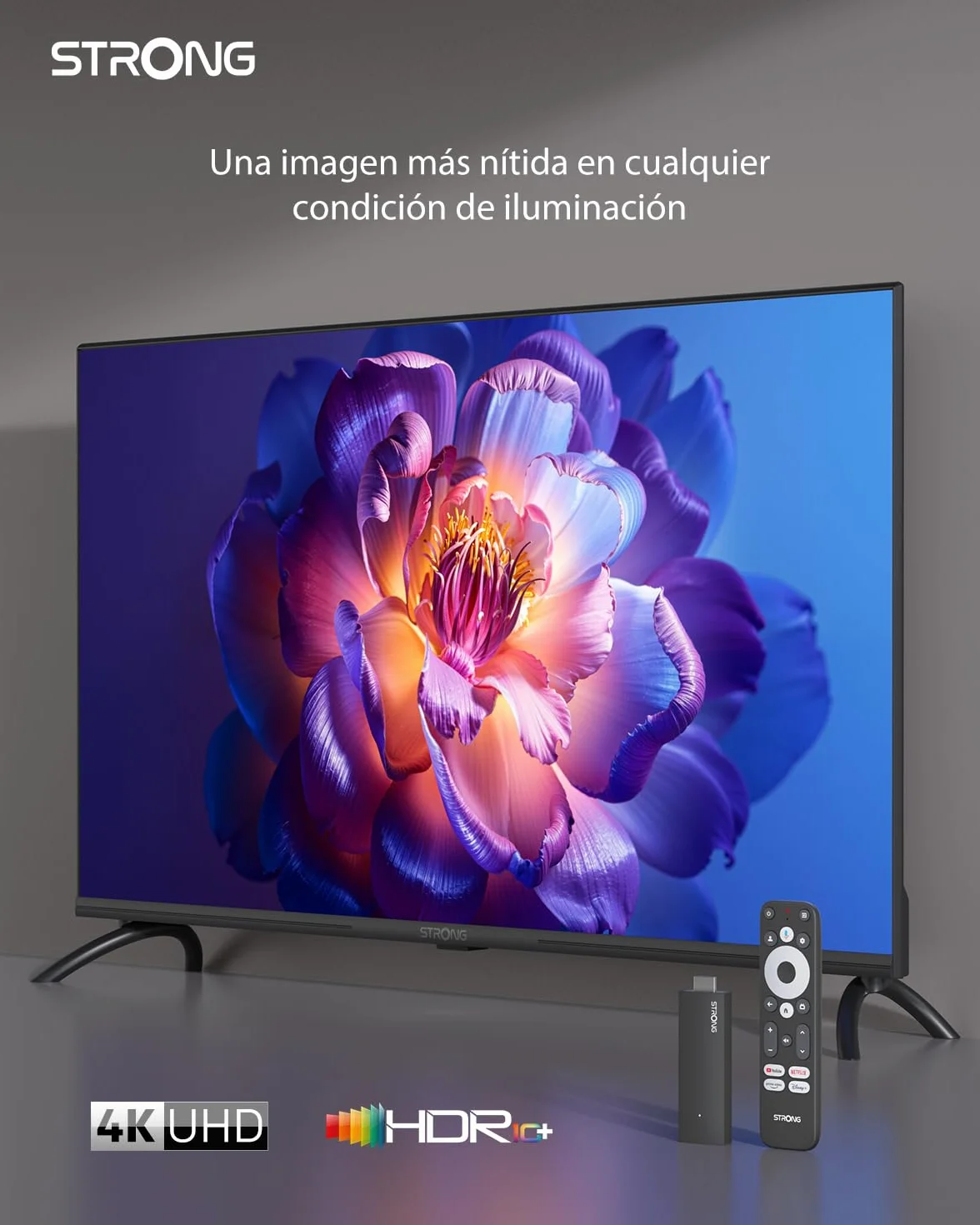 STRONG SRT41 Streaming Box Android TV 4K UHD Google TV HDMI Key Chromecast Built-in Dolby Audio Negro