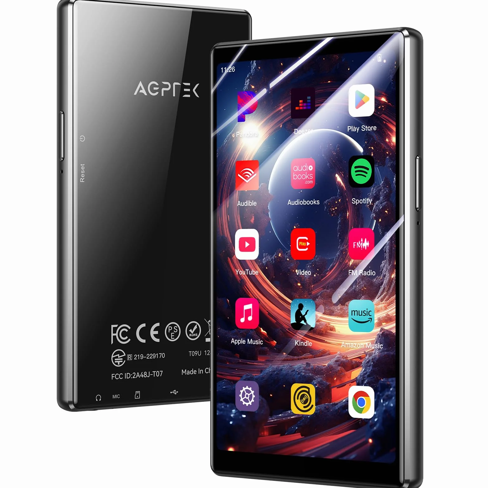 AGPTEK 128GB Reproductor MP3 Spotify con Bluetooth y WiFi, Android 13 MP4 Reproductor de 5'', Reproductor de Música MP4，MP3 Player con Spotify, Audible, App Store, Amazon Music, hasta 1 TB, Negro