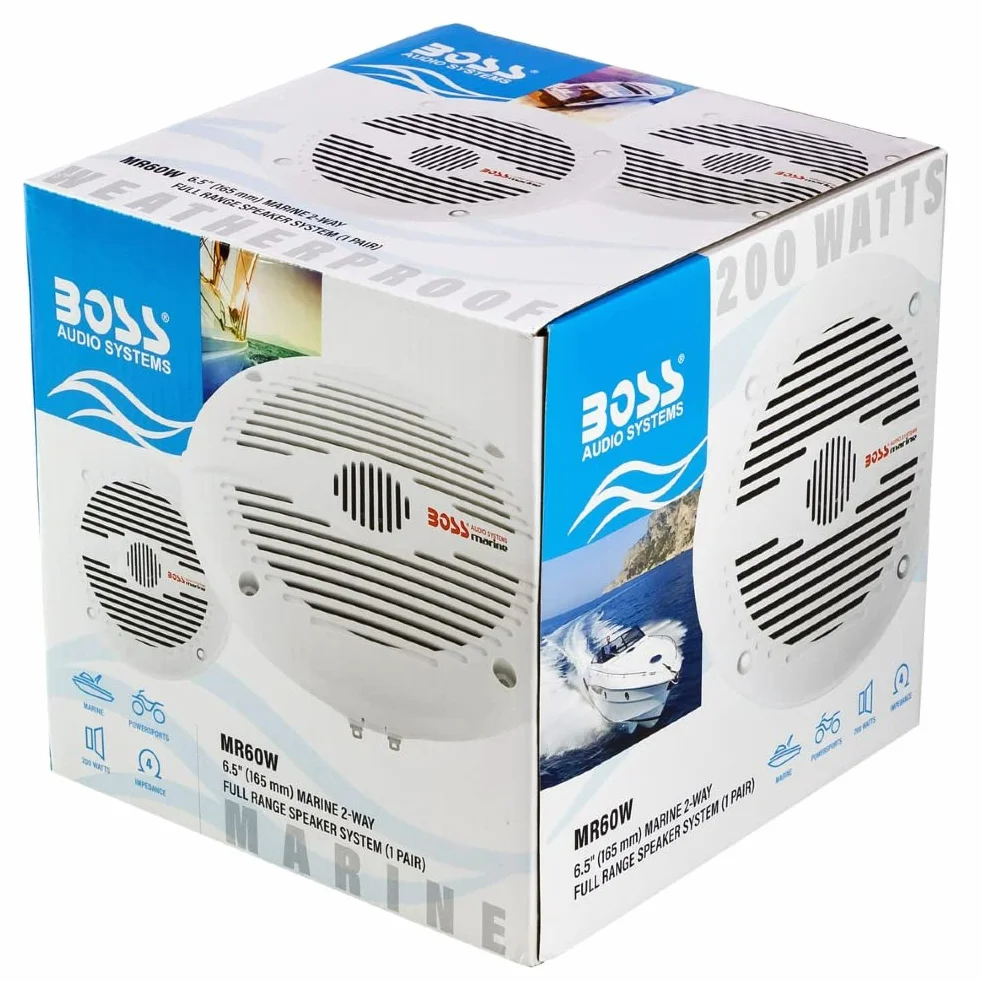 2 Altavoces Marinos Compatible con Boss Audio MR60W 2 vias 6.5" 16.50 cm 165 mm 100 vatios rms 200 vatios máx Barco Piscina mar Impermeable, Pareja + 5 Stickers Gratis