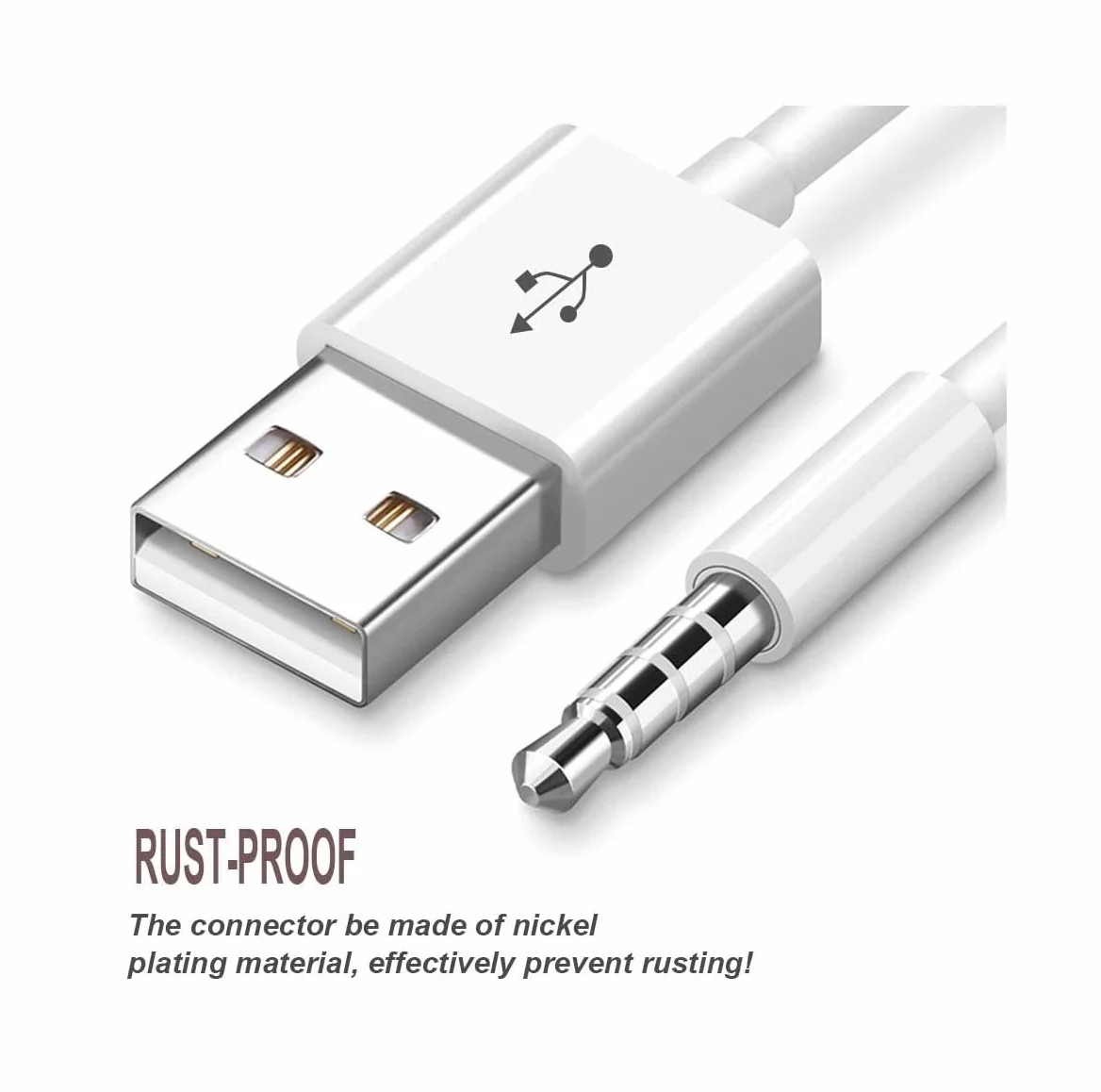 Cable para iPod Shuffle, conector jack de 3,5 mm a cargador USB + cable de repuesto de datos de sincronización compatible con iPod Shuffle, 3ª, 4ª, 5ª y 6ª generación, MP3/MP4, color blanco