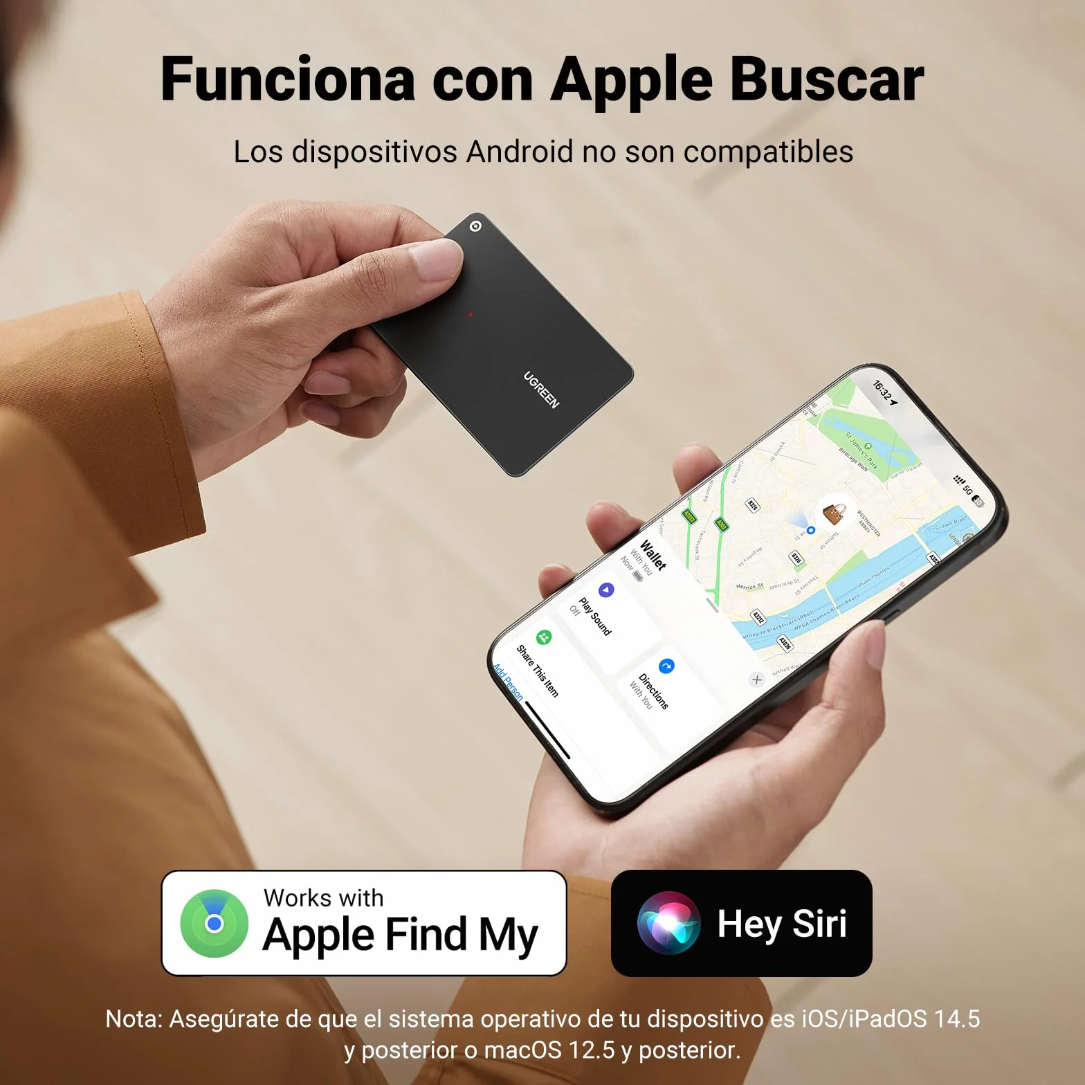 UGREEN FineTrack Slim Smart Finder Localizador Solo iOS(NO Android) Bluetooth Tracker Tarjeta Seguimiento Rastreador para Pasaporte Cartera Equipaje Bolsa IP68 Impermeable