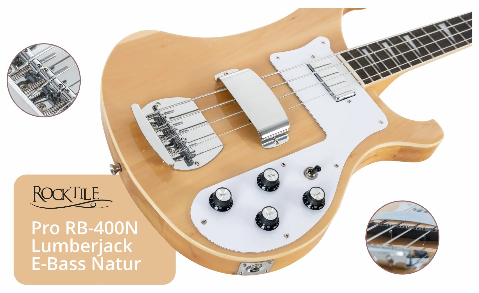 Rocktile Pro RB-400N Lumberjack Bajo Eléctrico (Longscale, Humbucker, Single Coil, mástil set-in) natural