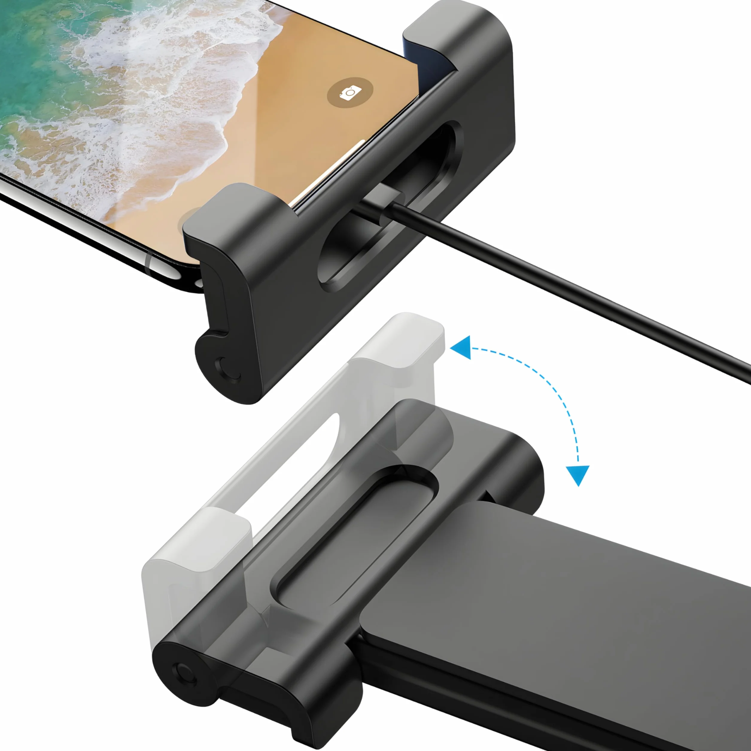 Retoo Soporte Tablet Coche Reposacabezas, Sujeta Cabezas 360° Rotación, Ajustable para Niños, Compatible con Dispositivos de 140-250mm, Funda y Accesorios para Móvil y Tablet