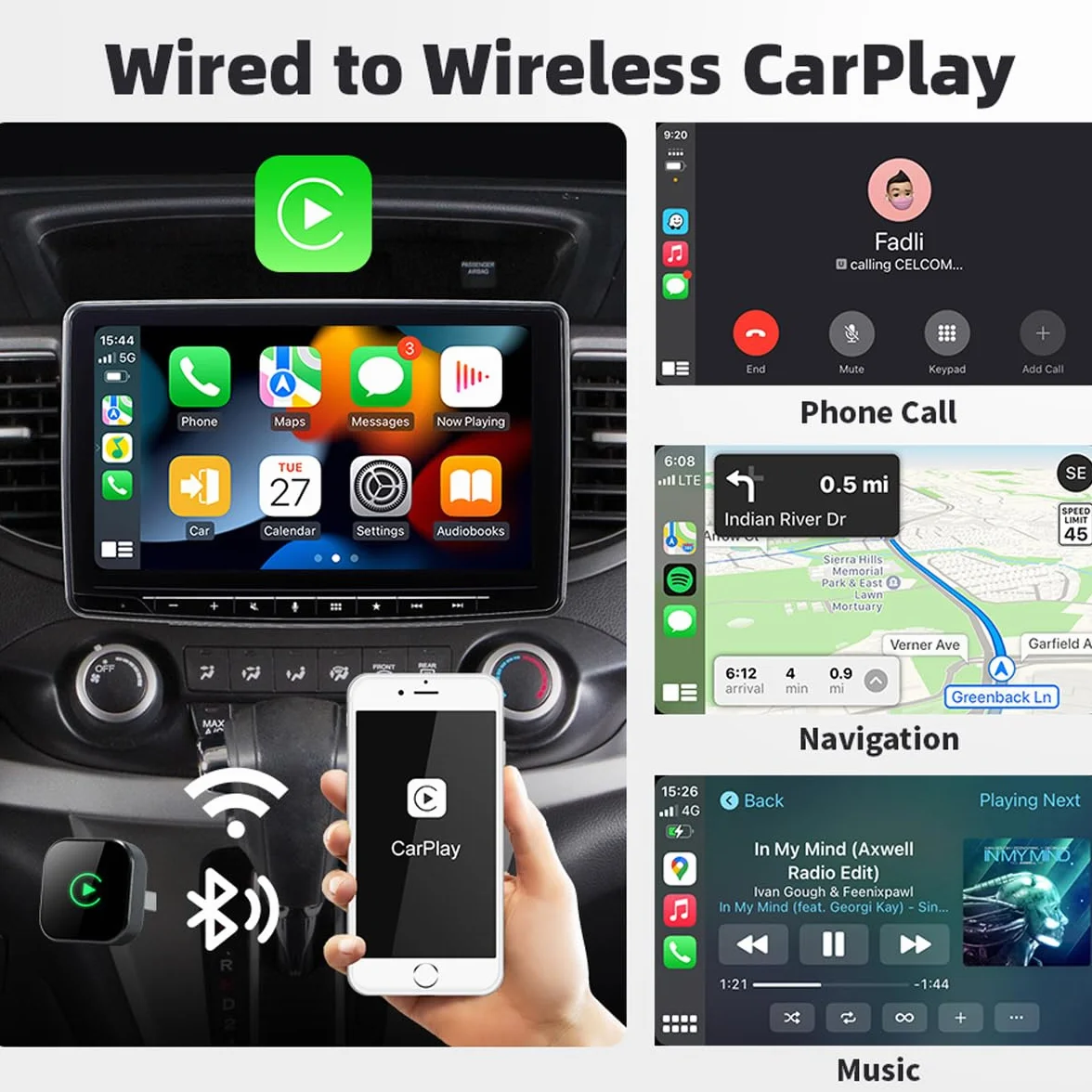 Adaptador inalámbrico CarPlay USB 2 en 1 para iPhone Android Auto, conexión automática WiFi 5.8 GHz