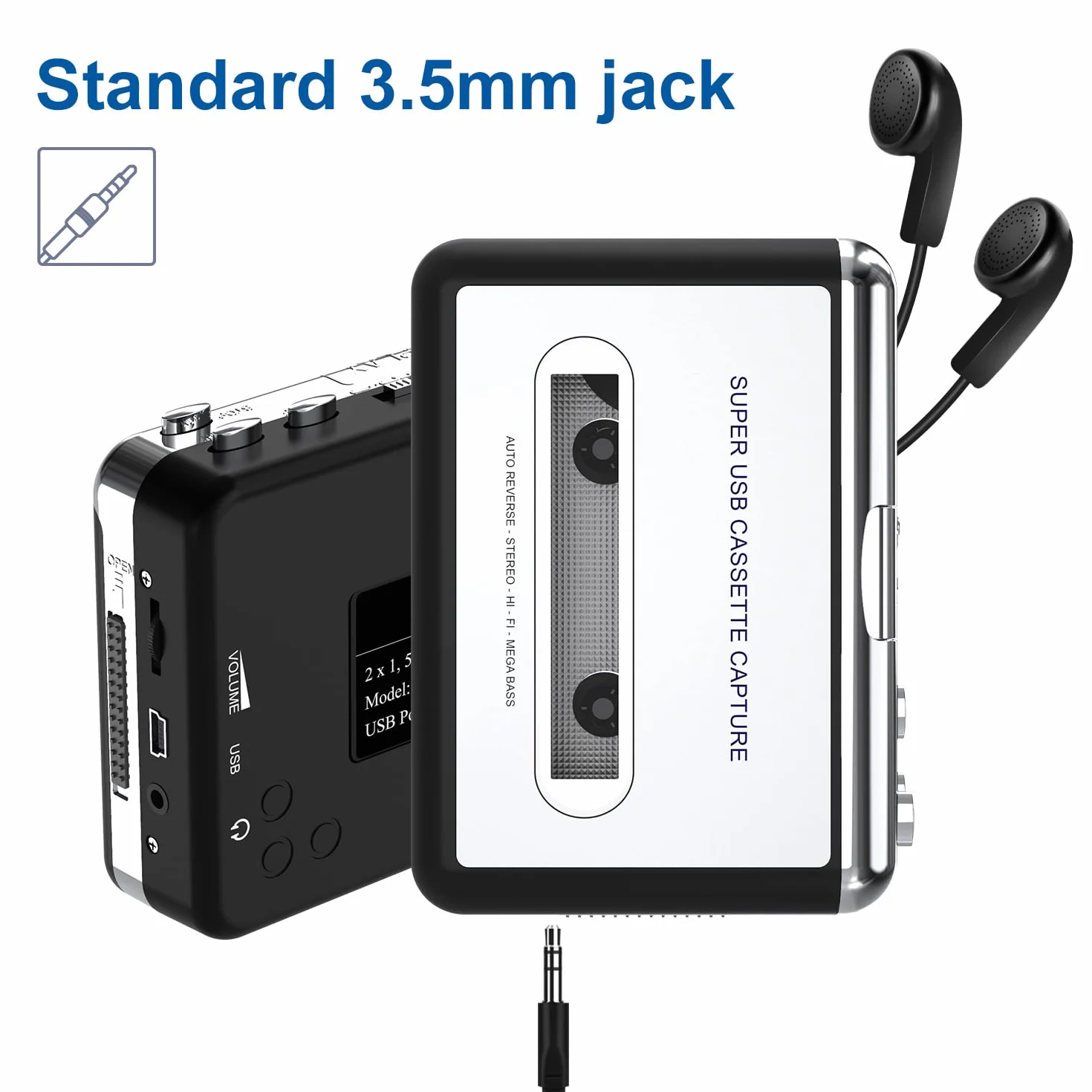 DIGITNOW! Reproductor USB de casete convertidor a MP3 con enchufe hembra de 3,5 mm
