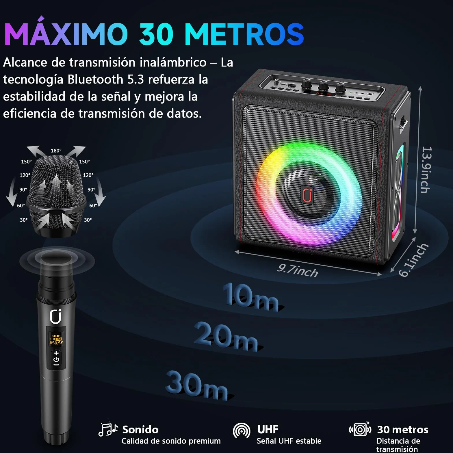 Máquina de Karaoke con micrófonos inalámbricos HWWR Karaoke con 2 Micrófonos para Adultos Niños, Karaoke Sistemas Accessoires utiles pour Micro (MS75-2Mics)