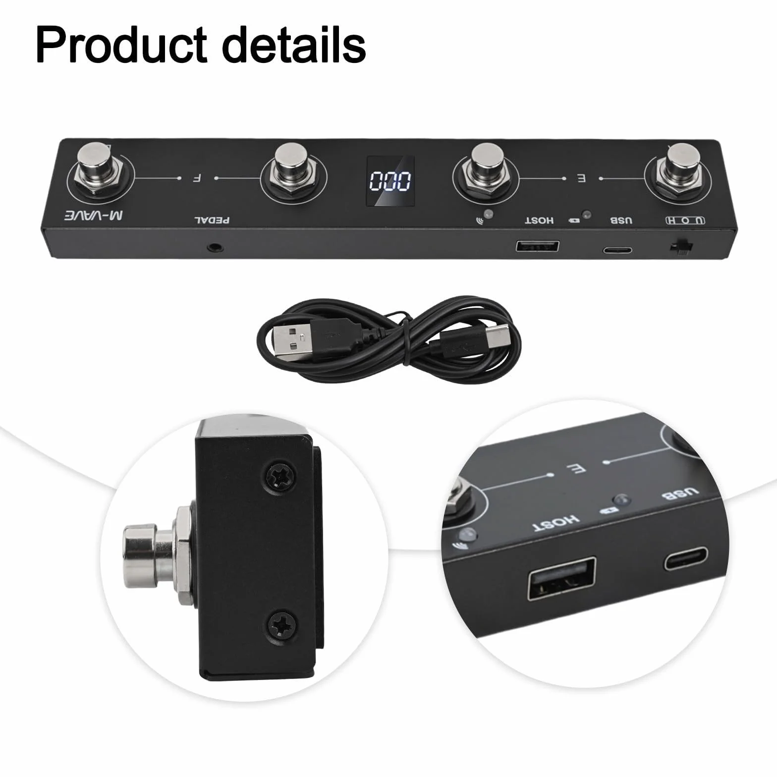 M-VAVE/Chocolate Plus - Controlador MIDI/pedal con 4 botones programables, construcción de metal, conectividad USB, batería recargable, 12 horas de reproducción para músicos y artistas (negro)