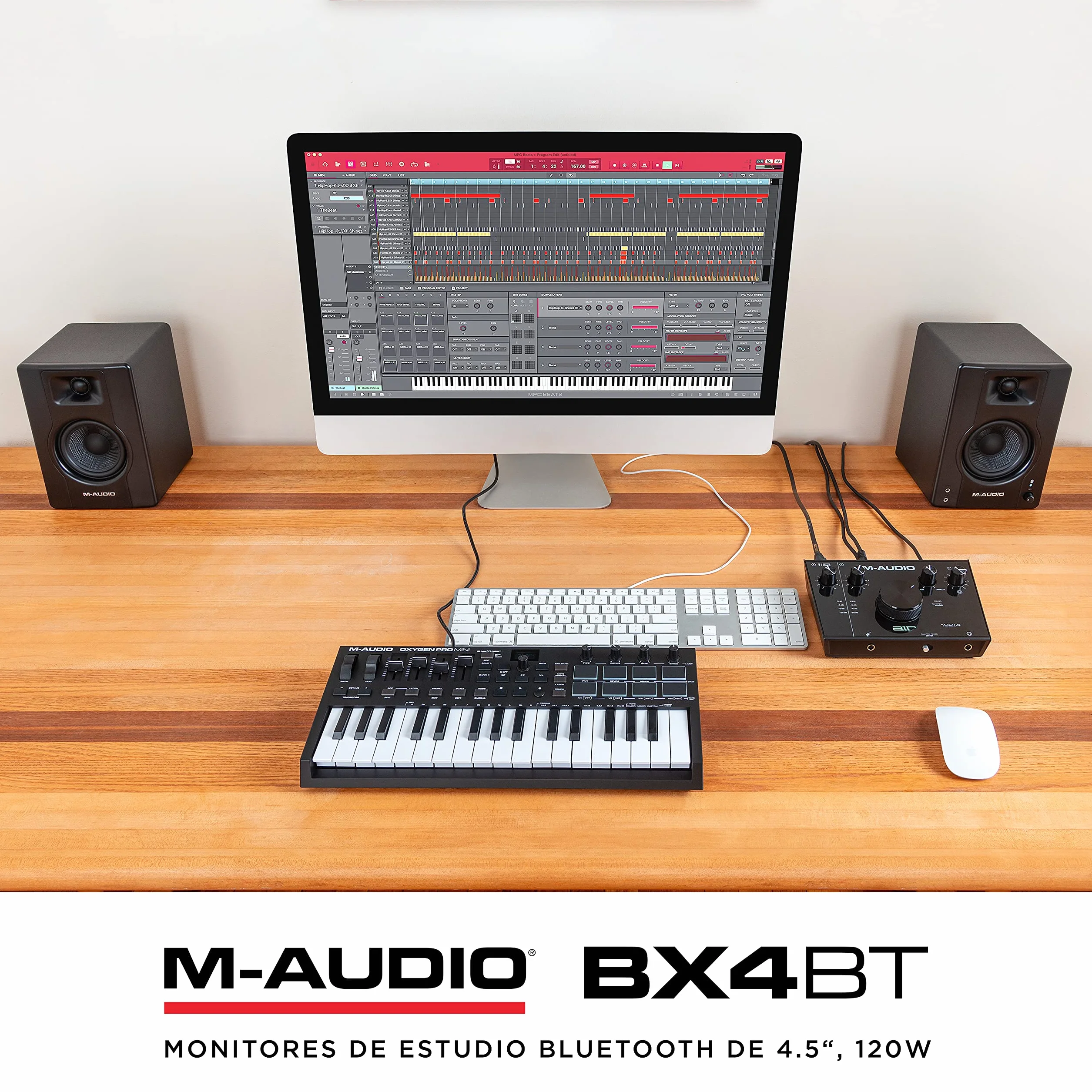 M-AUDIO BX4 BT 4.5 Pulgadas Monitores de Estudio, Altavoces Autoamplificados Bluetooth para PC para producción Musical, Juegos, Streaming, Podcast, DJ