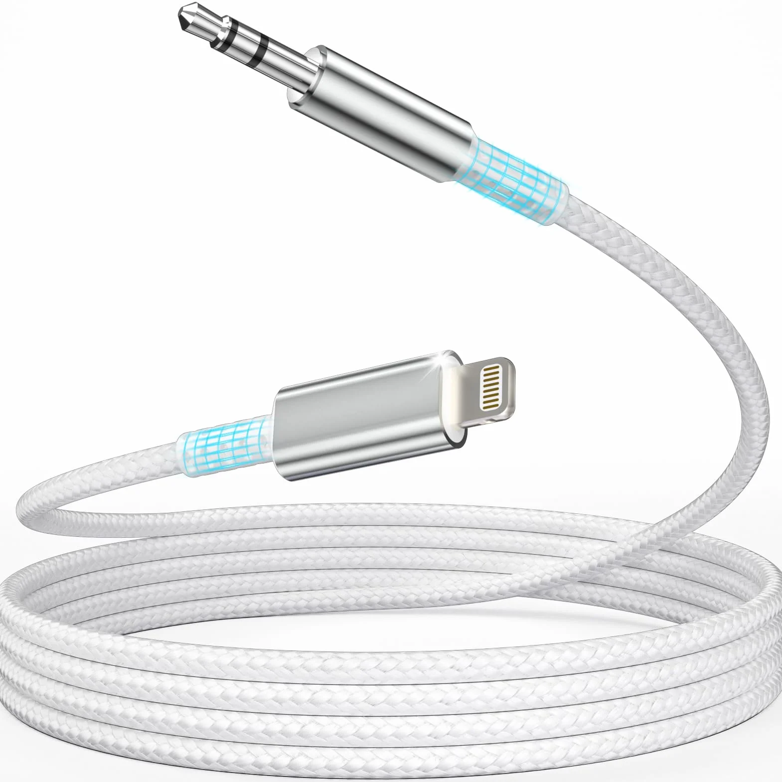 Cable Auxiliar Coche i Phone 1,2M [MFi Certificado] Cable Aux i Phone Light-ning to Jack 3.5 mm Audio HiFi Compatible con iPhone 14/13/12/11/X/8 para Autorradio/Auriculares/Altavoces, Plata