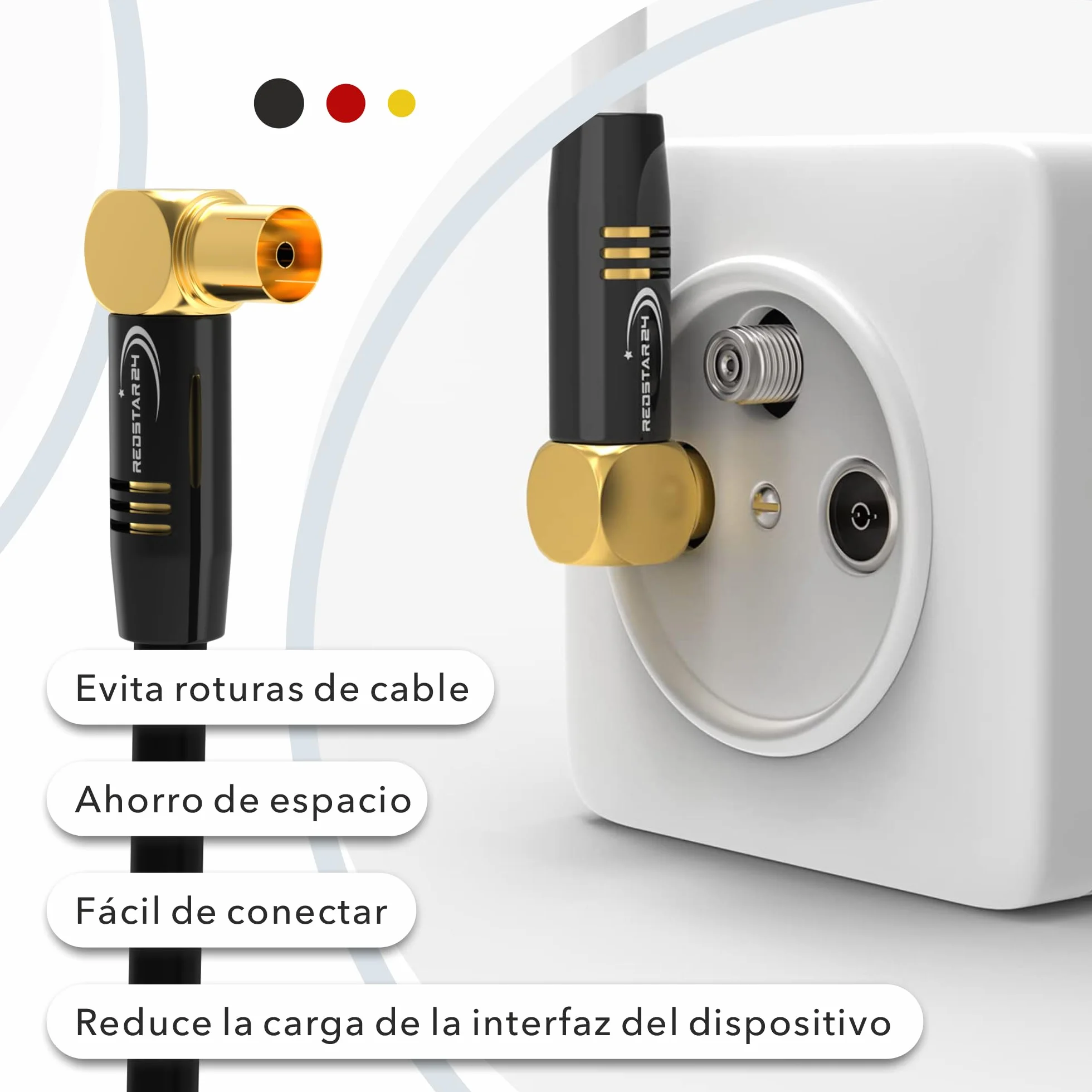 RedStar24 Cable de antena 5m Negro – 90° Ángulo Coaxial | Macho a Hembra – Cable Coaxial HDTV Premium para Televisión por Cable | Cable de TV: Compatible con TV, Radio, DVB-T/T2, DVB-C, DAB