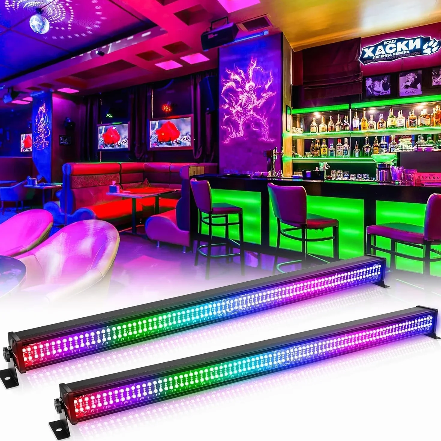 Barra de luz Wallwasher, 336 LEDs RGBW Barra de luz de Escenario dmx512 Control DJ Iluminación de Escenario para Fiesta Disco Interior Iglesia Cumpleaños Bar Boda, 2 piezas