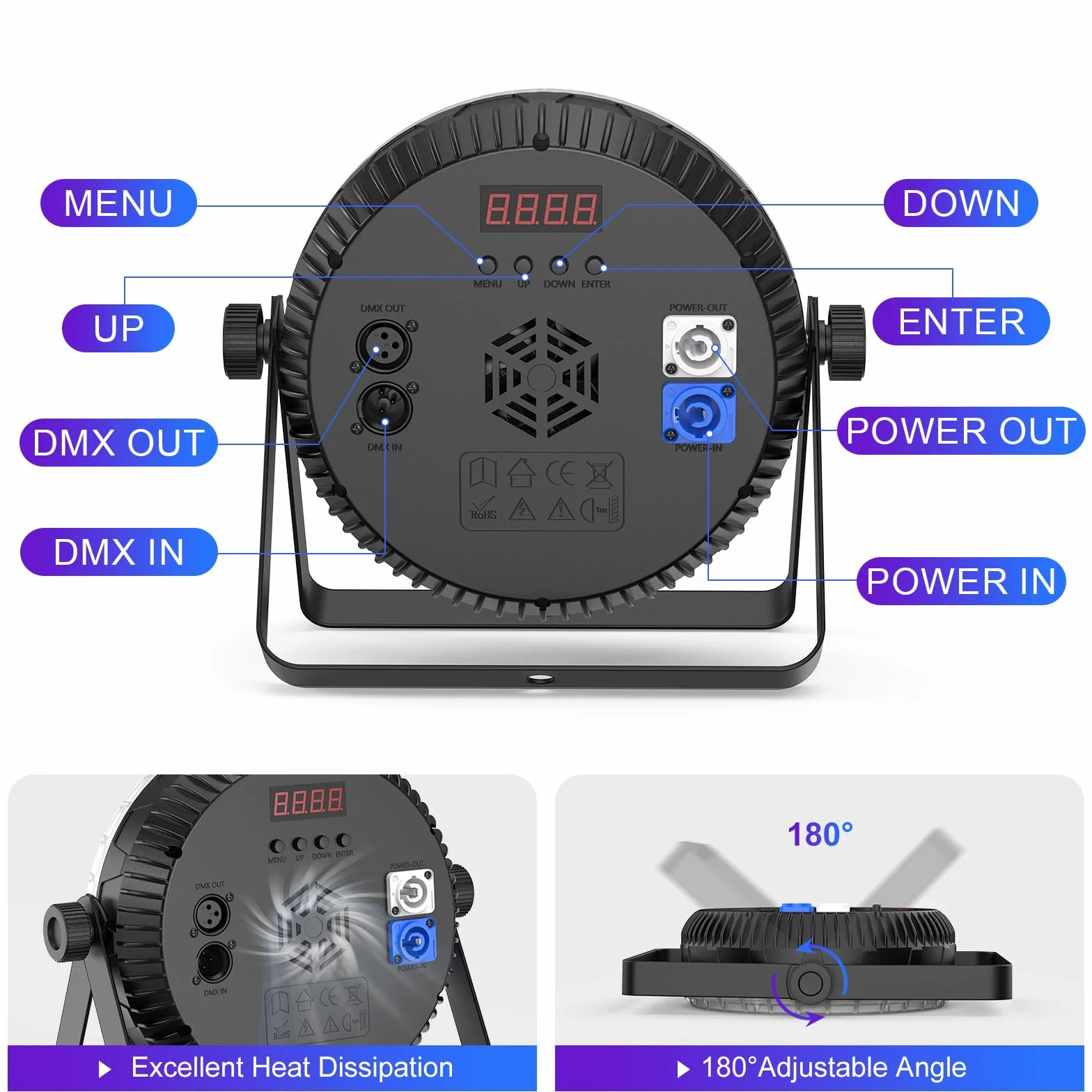 Juego de 4 focos LED Par de 120 W, 60 ledes, con mando a distancia, RGBW 4 en 1, 8CH/DMX512, LED Luces de escenario Foco de discoteca Luz de fiesta para bodas, bares, clubes, decoración