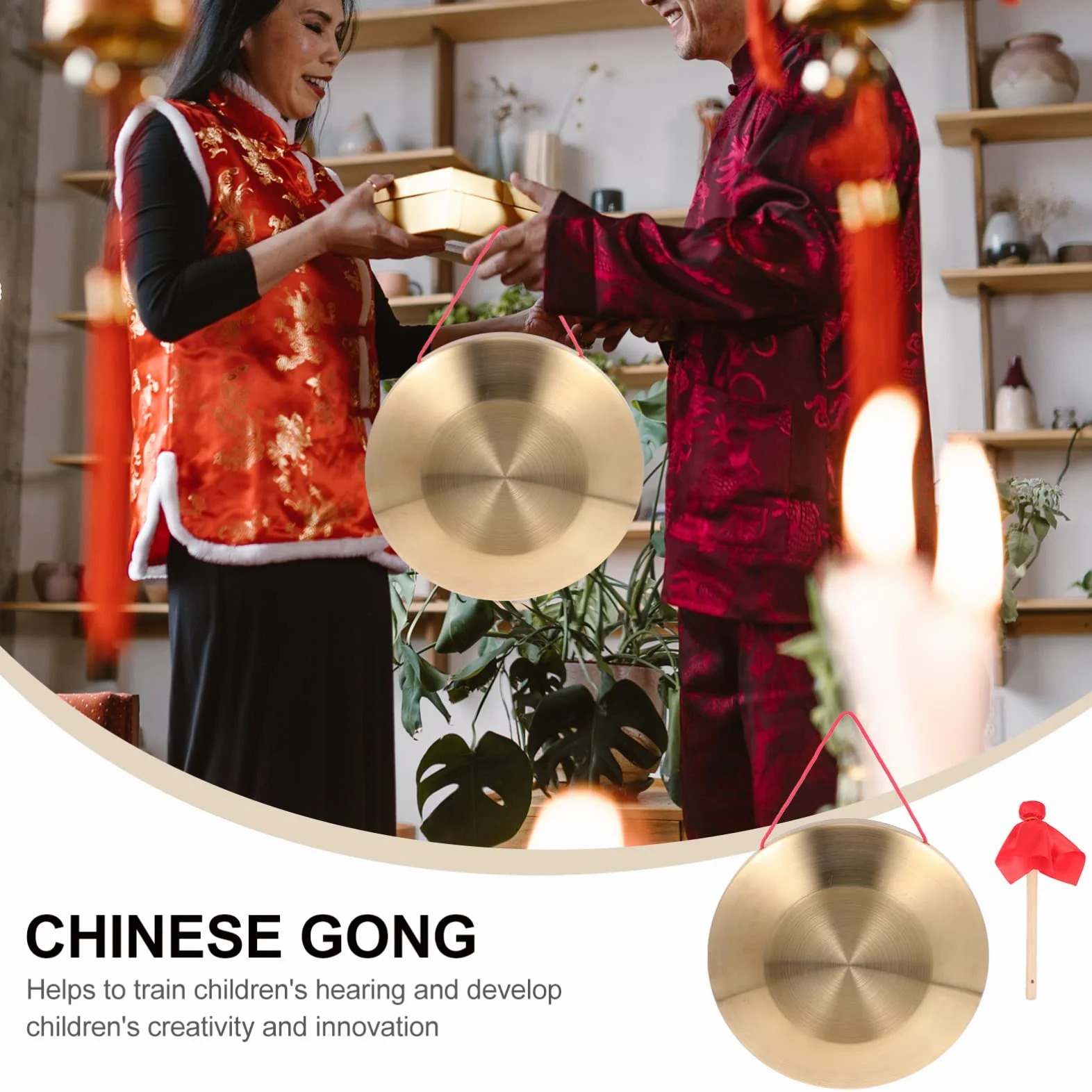 Generic - Gong con de 32 cm, diseño tradicional Tam Tam Gong tradicional chino Percussion Instrument Cobre Decorativo Chau Gong para el hogar o la oficina