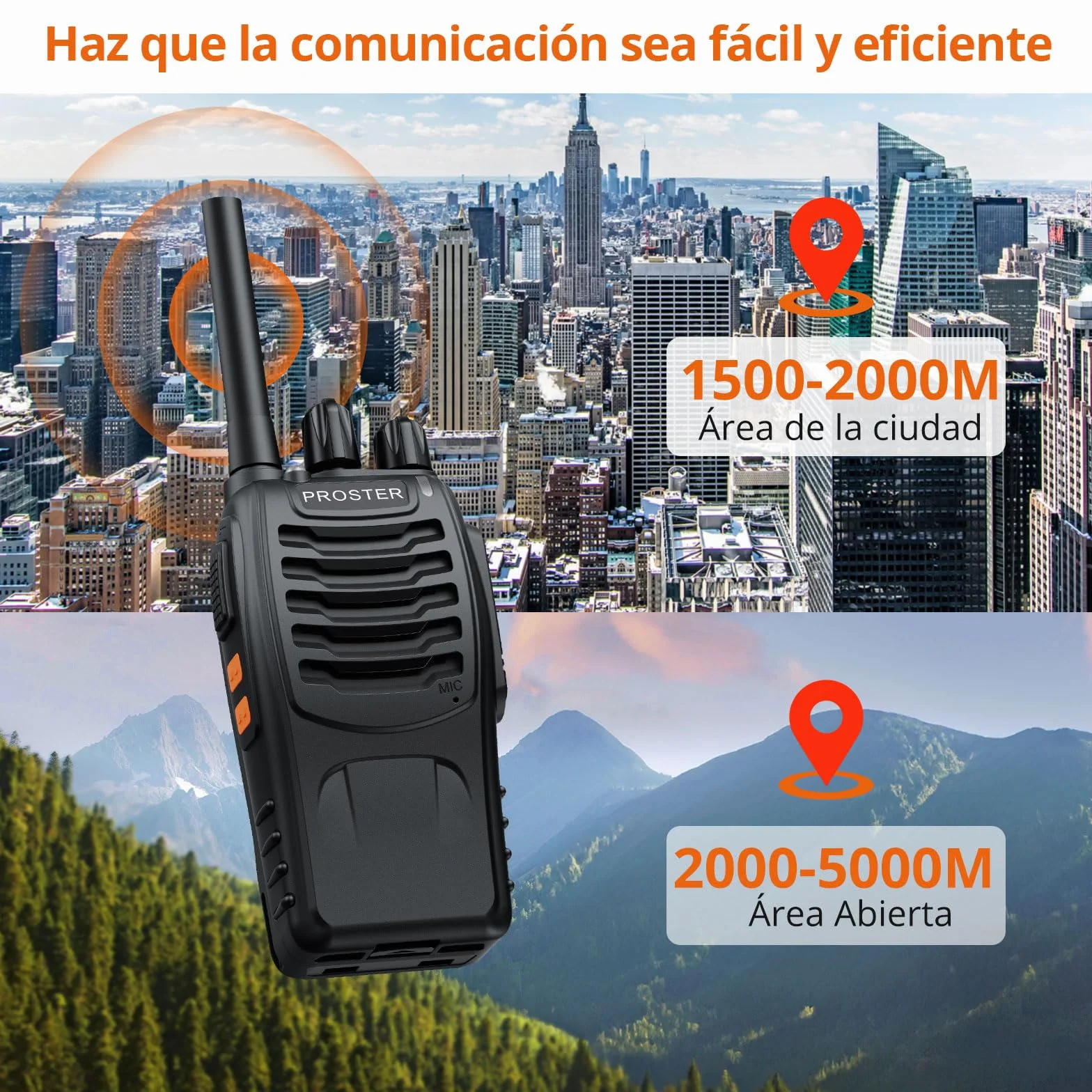 Proster Walkies Talkies Recargable Walky Talky Profesionales 16 Canales CTCSS DCS Transmisores Receptores Radiocomunicación de Largo Alcance con Pinganillos y LED Linterna