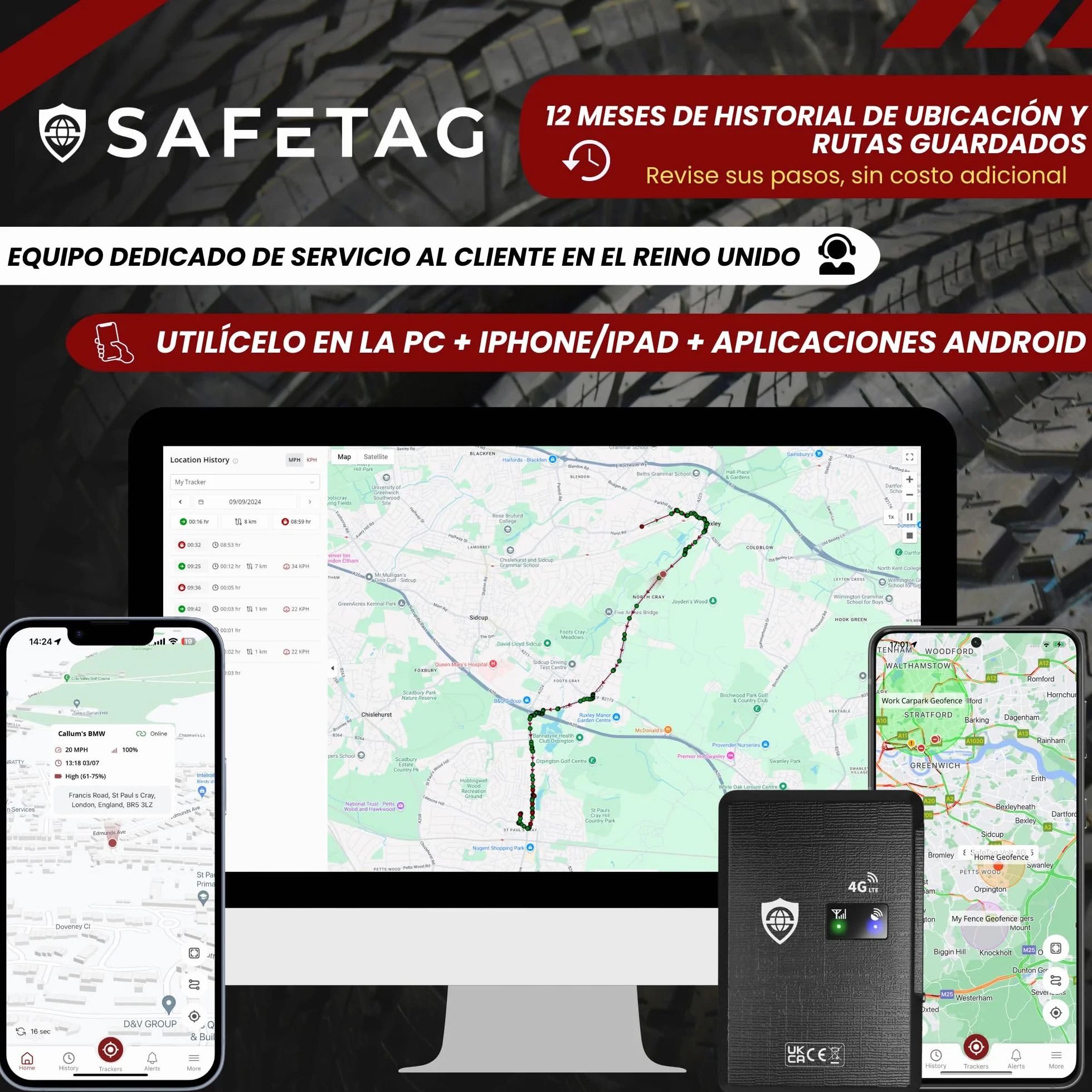 SafeTag mag 4G Rastreador GPS 4G LTE magnético Recargable 90 días en Espera + SIM