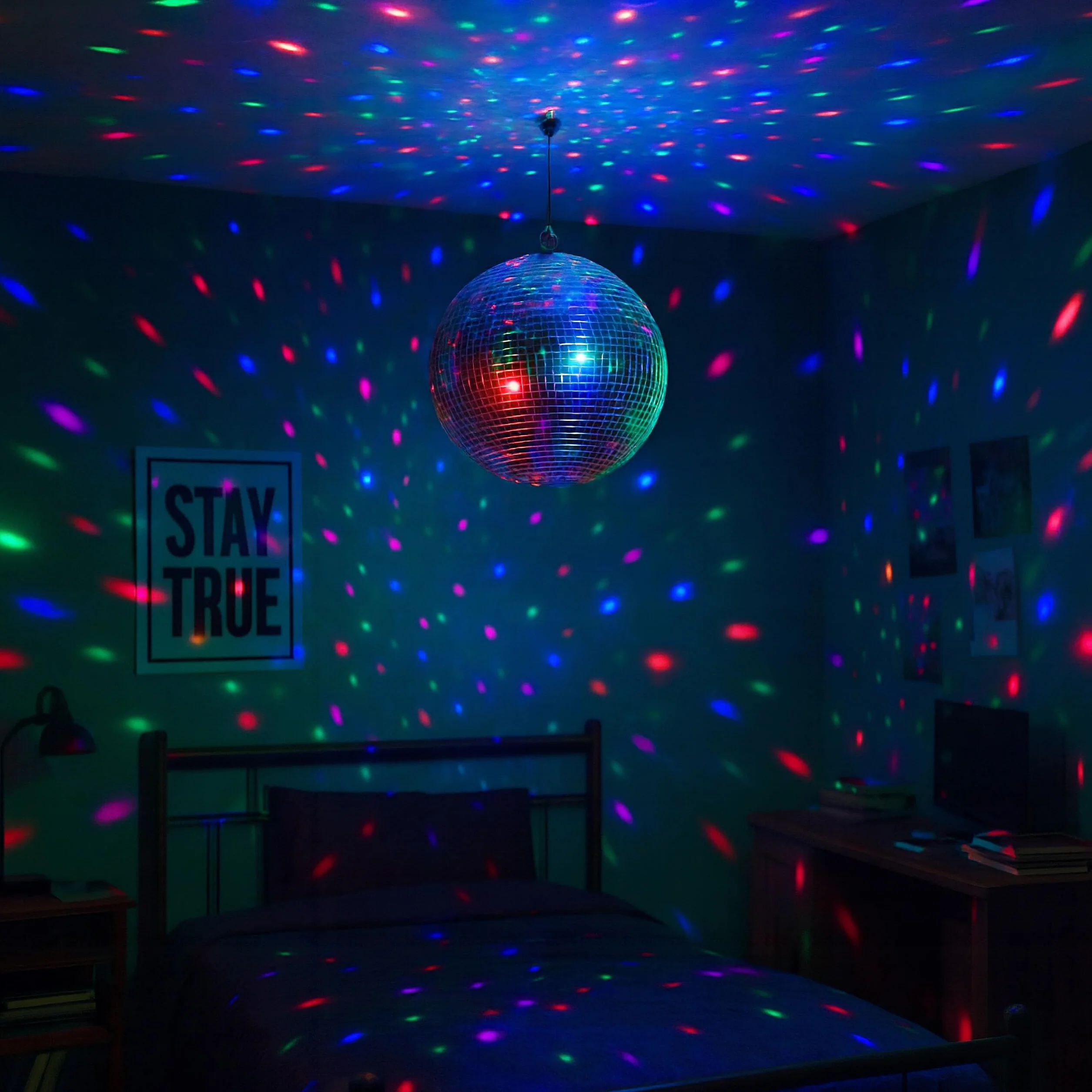Relaxdays Bola de Discoteca Plateada Ø 50 cm con Luz Espejo Decorativa para Colgar con Ojal Metálico