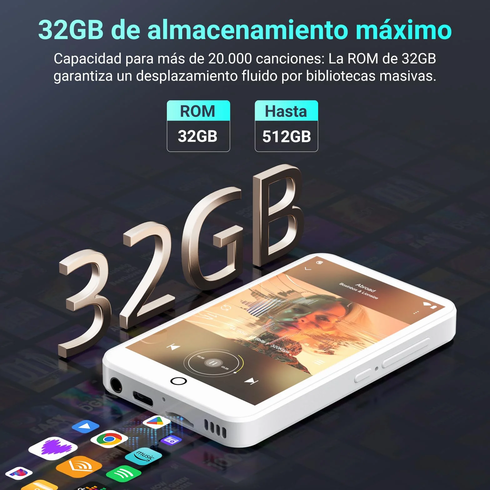 Reproductor MP3 Bluetooth WiFi Android 13 4 Pulgadas Pantalla táctil 3GB RAM 32GB ROM Spotify Music Player Audible Play Store