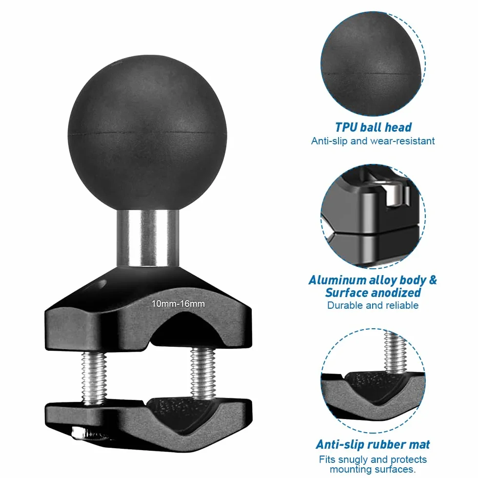 Adaptador de Bola de 1"/25mm para Manillar, Base de Montaje de Aleación de Aluminio con Bola de TPU para Soportes de Teléfono RAM
