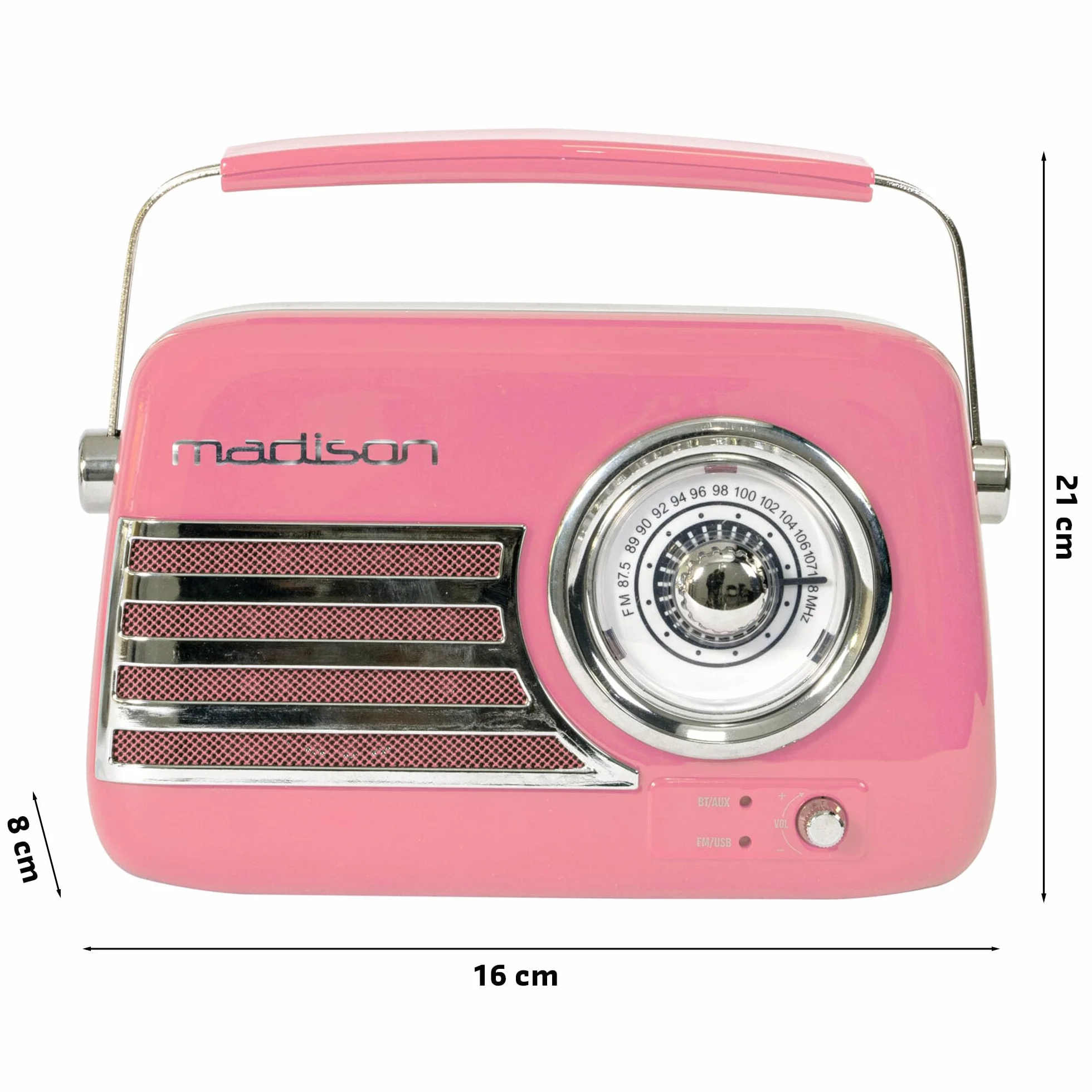 Madison FREESOUND-VR40P Radio a batería Vintage 30W Bluetooth USB FM Rosa