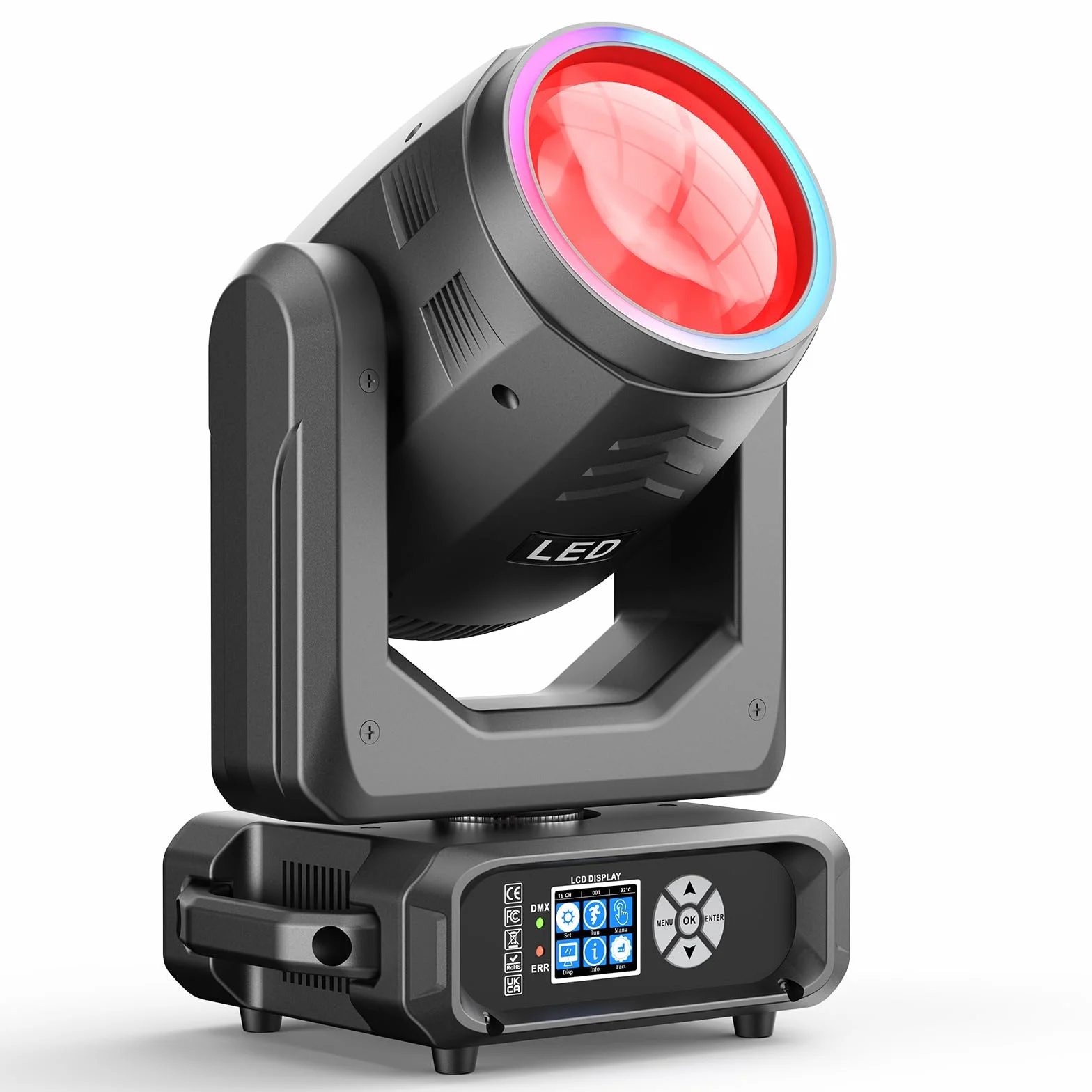 200W Cabeza Móvil LED Beam Luz de Discoteca Zoom Electrónico 18 Prismas 11+1 Colores y 14+1 Patrones Efecto de Atomización LED RGB d-mx512 (16CH) para Escenario Bodas DJ Fiestas Navideñas