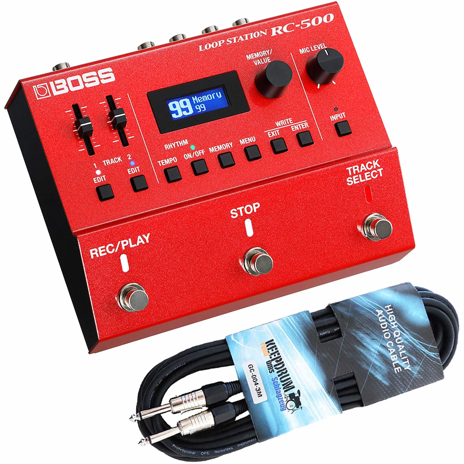 Boss RC-500 Loop Station Looper Pedal + cable de guitarra keepdrum 3 m