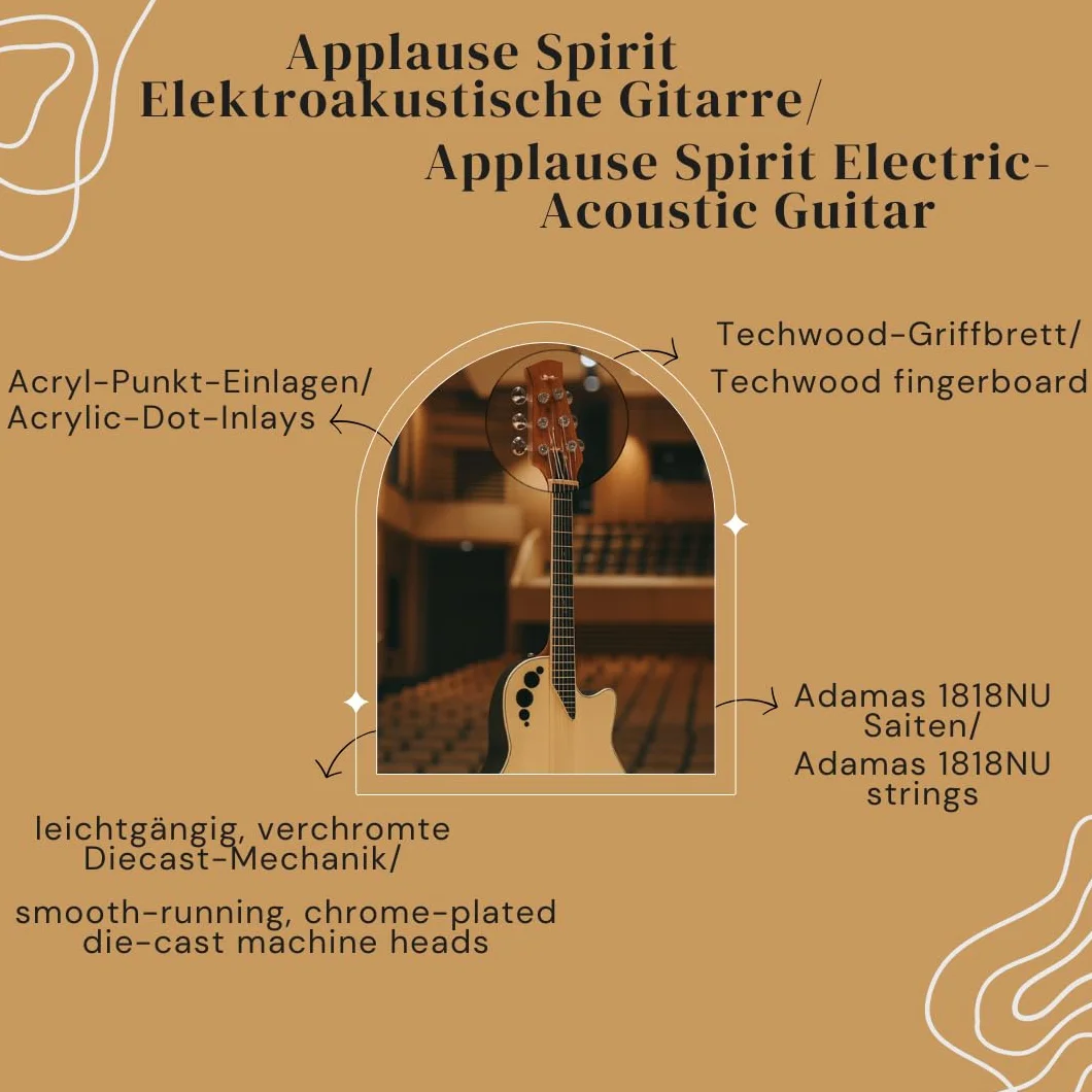 Applause Guitarra electroacústica Spirit - tapa de abeto seleccionada - cuerpo Lyrachord de profundidad media - Cutaway - Preamplificador AP2T + afinador - Natural - AAE-044-4S
