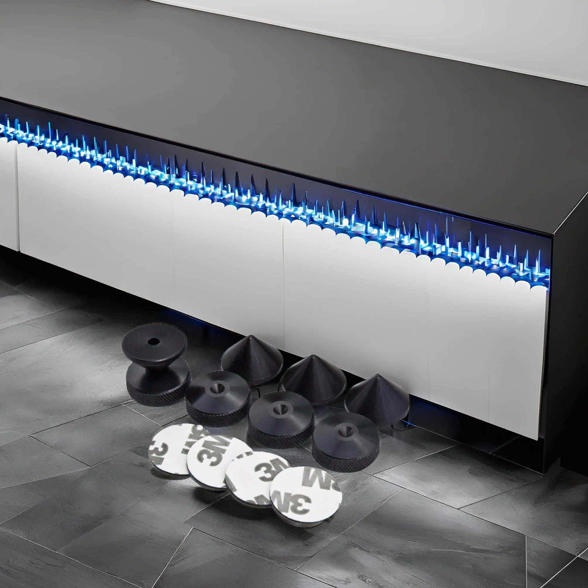 Puntas de Desacople para Altavoces Aluminio Anodizado Negro + Almohadilla de Espuma 3M Adhesiva