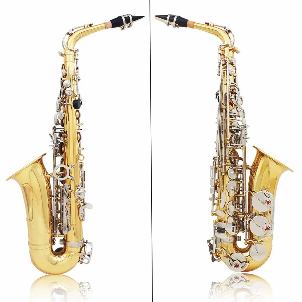 HUIOP LADE Saxofón Alto Saxófono Latón Brillante Grabado Eb E-Flat Botón de Shell Blanco Natural Instrumento de Viento con los Guantes Caso Mute Paño de Limpieza Cepillo de Banda,Saxófono