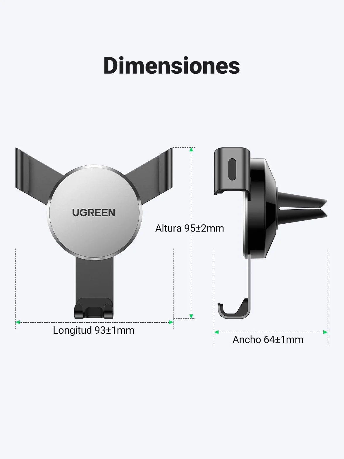 UGREEN Soporte Móvil Coche por Gravedad, Soporte para Ventilación, Car Phone Holder Universal, iPhone 17/17 Air/17 Pro/17 Pro Max/16/15, Galaxy S25/S25 Ultra/S25+, Gris
