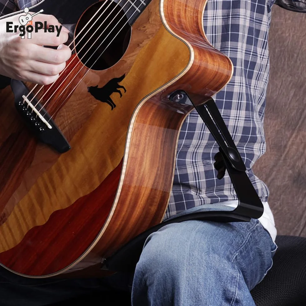 soporte para guitarra Michael Tröster – ayuda ergonómica para tocar guitarra clásica – regulable en altura e inclinación – con ventosas y láminas protectoras - para jugadores altos - negro