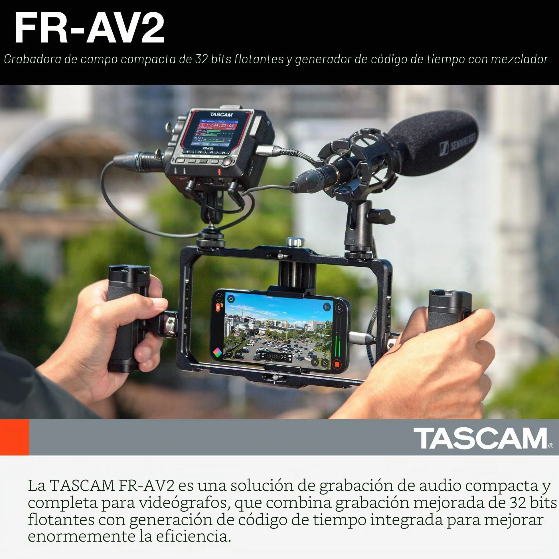 TASCAM FR-AV2 – Grabador de campo compacto de 32 bits Float y generador de código de tiempo con mezclador